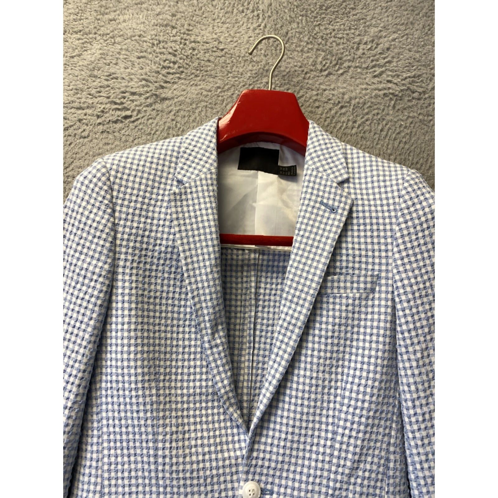 Asos VINTAGE ASOS Men’s Sport Coat Jacket Blazer Casual Formal Wedding Gingham Plaid Blue 34R Size 34R - 2 Thumbnail