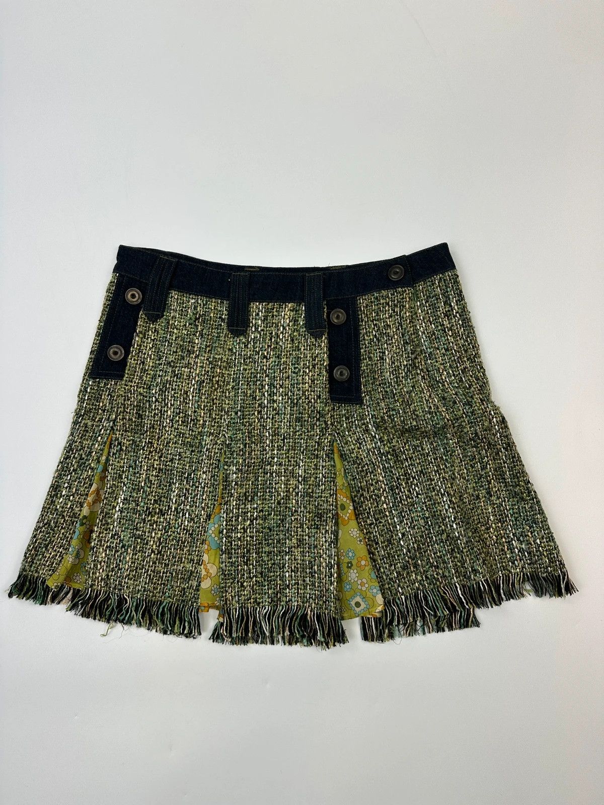 Dolce & Gabbana Dolce & Gabbana 00’s Tweeds & Silk Green Denim Waist Skirt Size 28" / US 6 / IT 42 - 1 Thumbnail