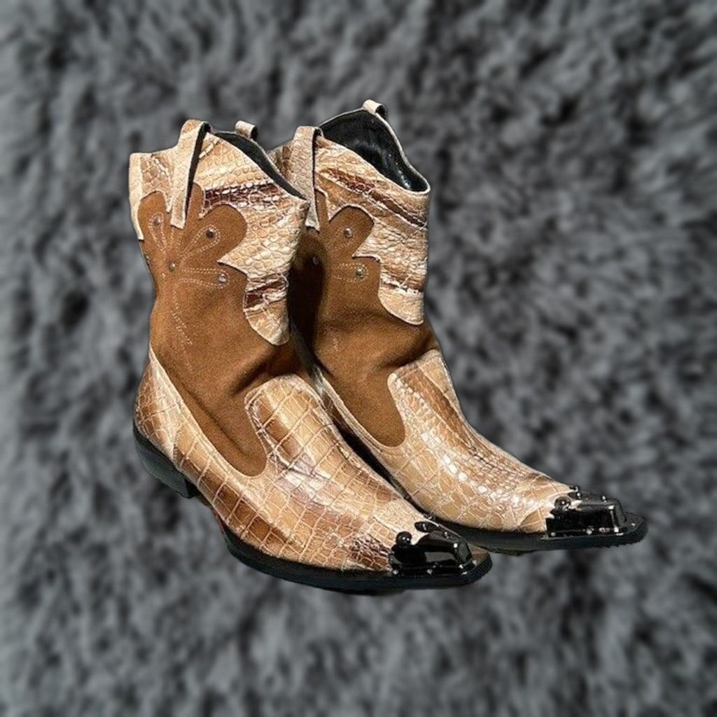 Vintage Fiesso Aurelio Garcia Boots Western Cowboy Glam Rock Edgy Clubwear Rockabilly Mens Brown 6 Suede Size US 6 / EU 39 - 1 Thumbnail