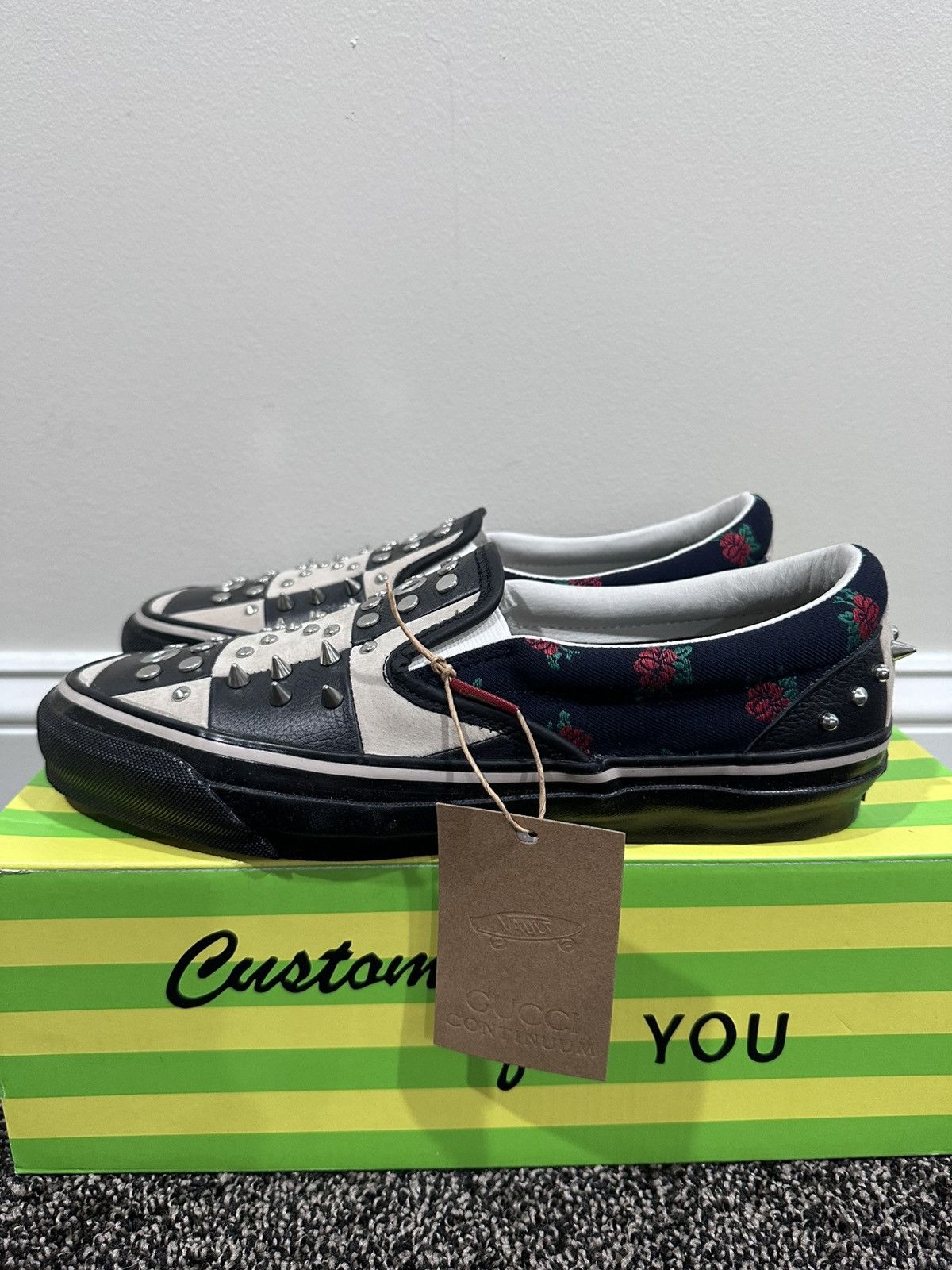 Gucci Gucci x Vans Black Checkered Leather Suede Studded Slip Ons Size US 9 / EU 42 - 5 Thumbnail