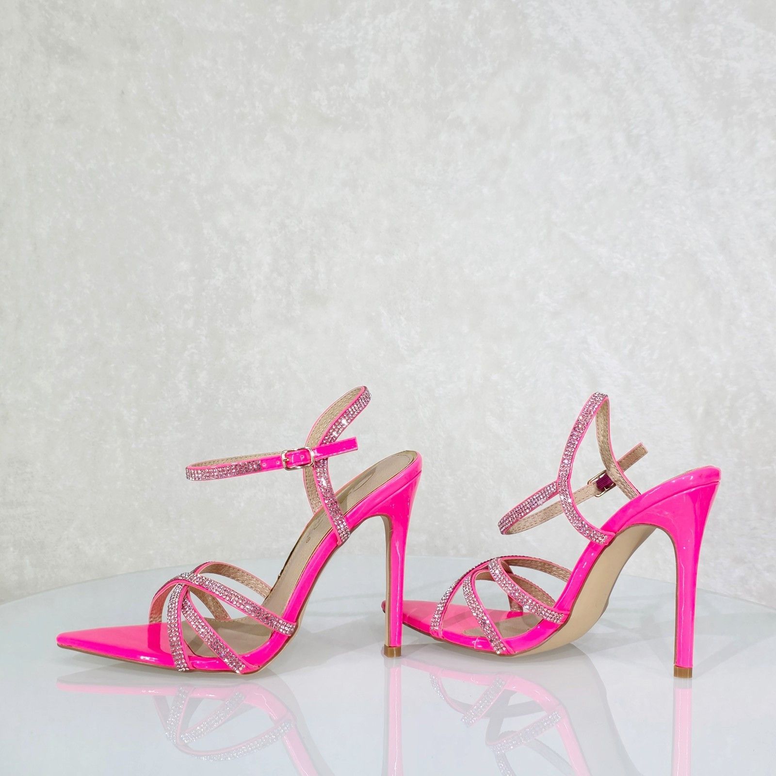 Other Marge Neon Hot Pink Patent Rhinestone High Heels Evening Par Size US 7 / IT 37 - 1 Thumbnail