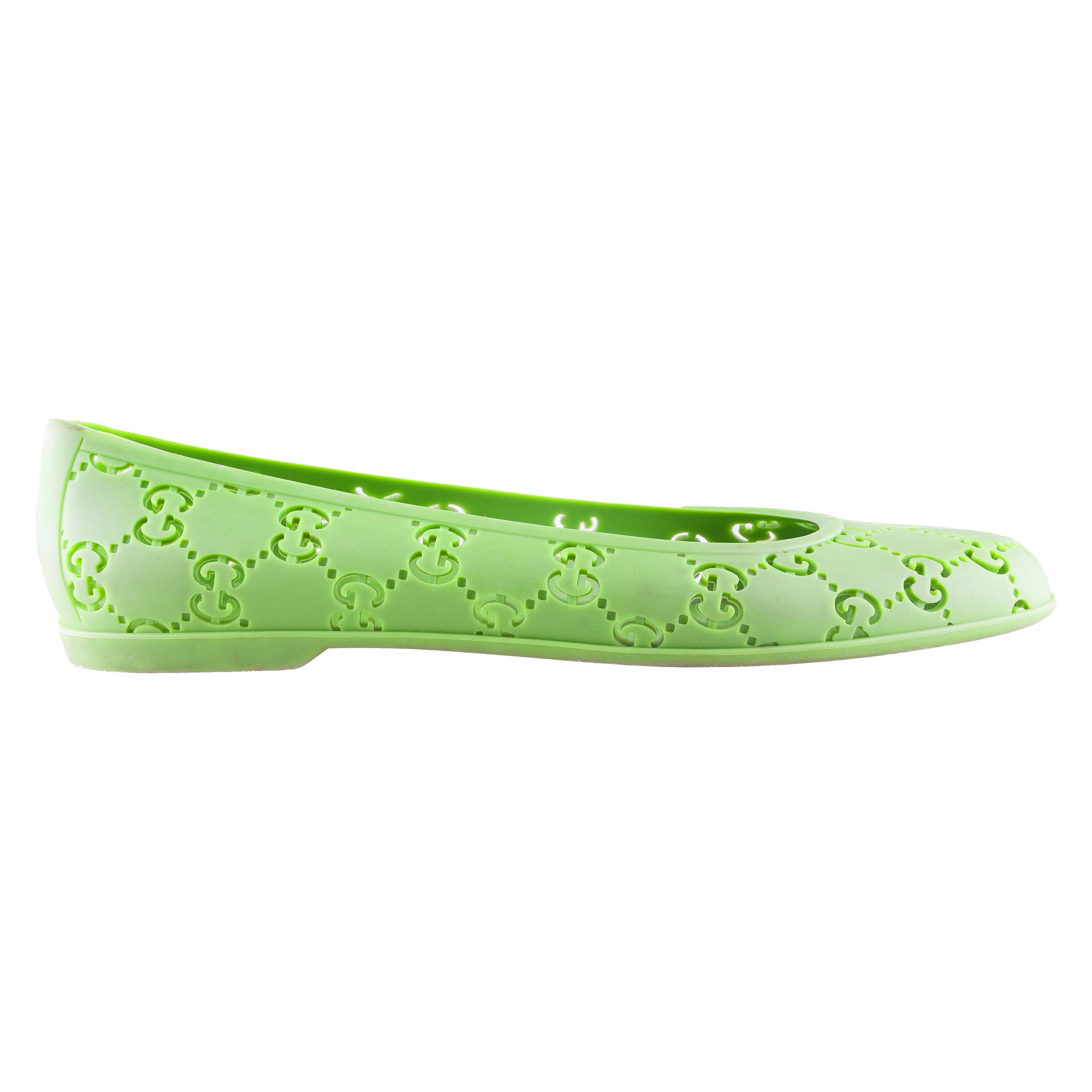Gucci Vintage Gucci Monogram Green Ballerina Flats (38 EU) Size US 7 / IT 37 - 2 Thumbnail