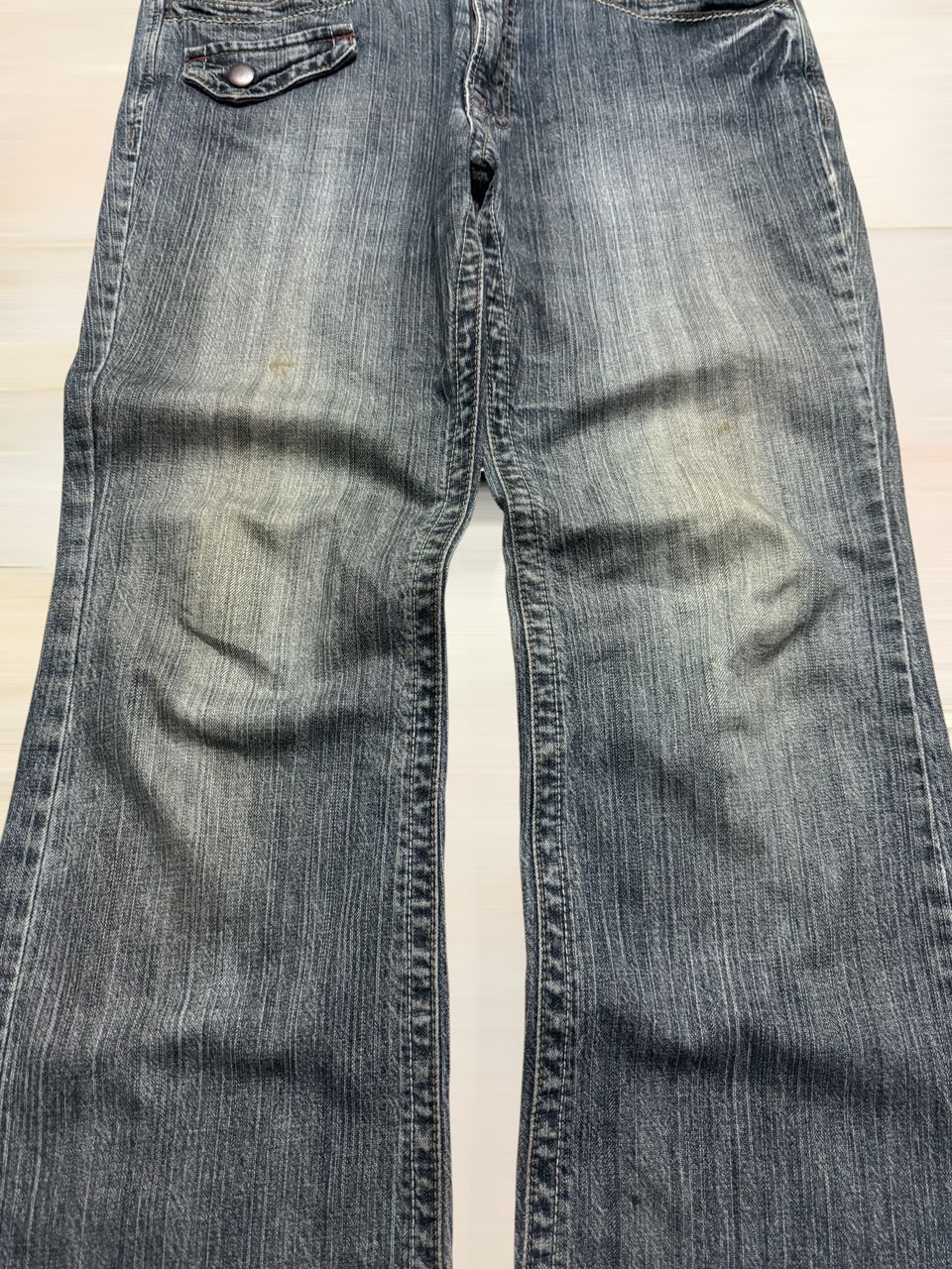 Japanese Brand 1990s Japanese Flared Bell Bottom Faded Distressed Size US 34 / EU 50 - 3 Thumbnail