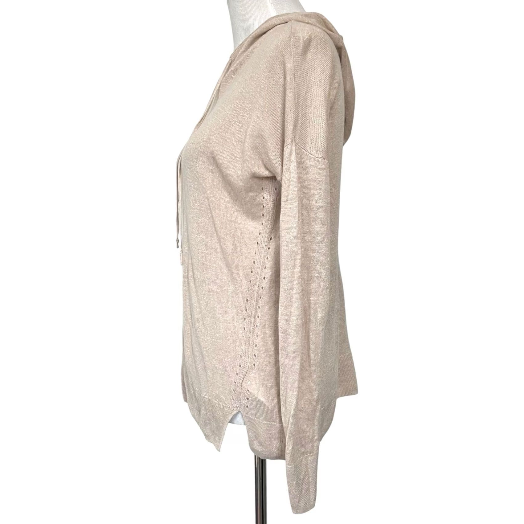 Vintage VINTAGE Tahari Hooded Sweater Womens S Beige Long Sleeve 100% Linen Pullover Hoodie S Beige Pullover Hoodie Women’s Size S / US 4 / IT 40 - 3 Thumbnail