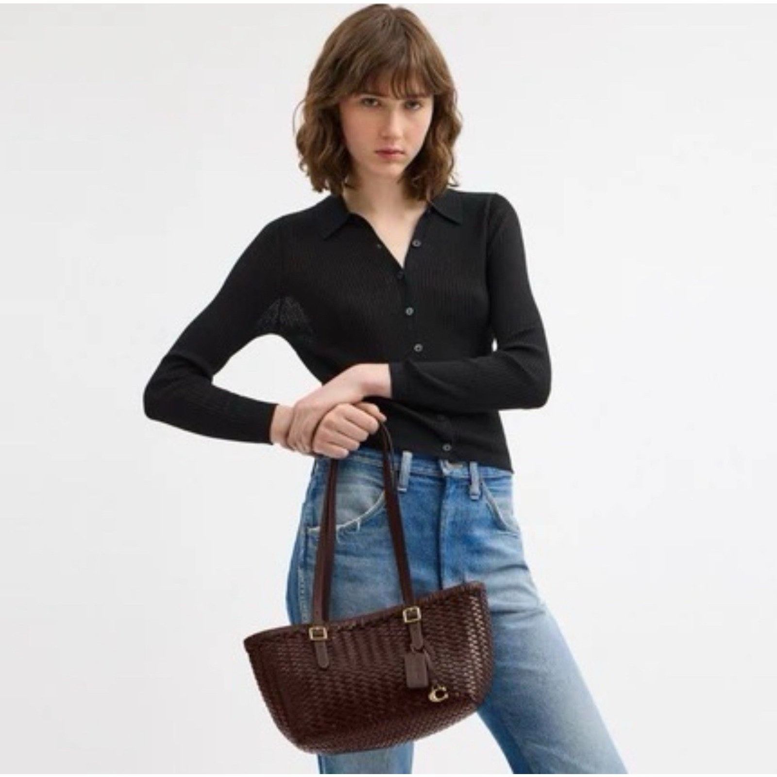 Coach NWT Coach Woven Leather Swing Tote Carryall Bag CBF83 Maple Size ONE SIZE - 13 Thumbnail