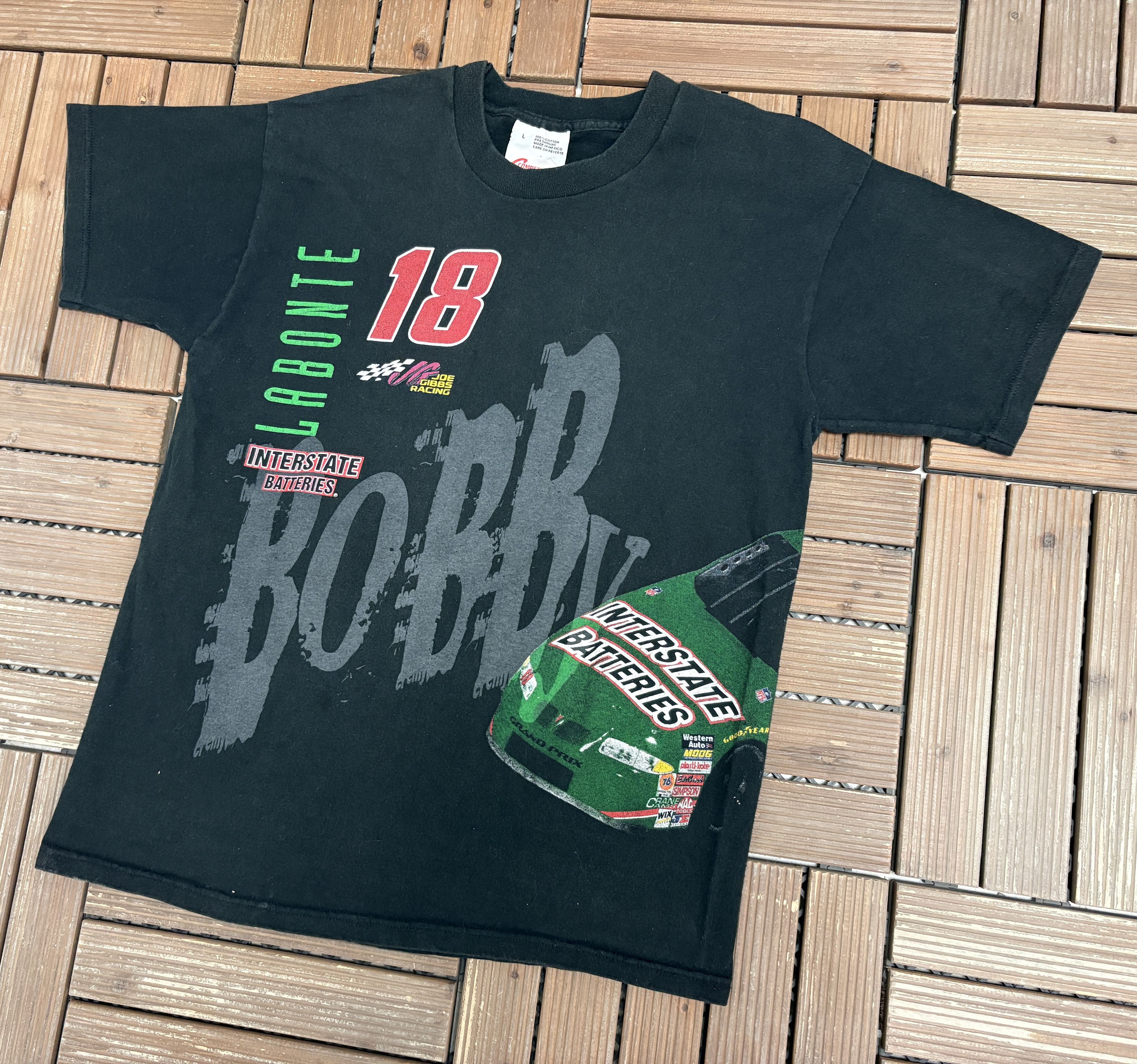 Vintage Bobby Labonte Interstate Batteries Vintage Black Tee Size US L / EU 52-54 / 3 - 3 Thumbnail