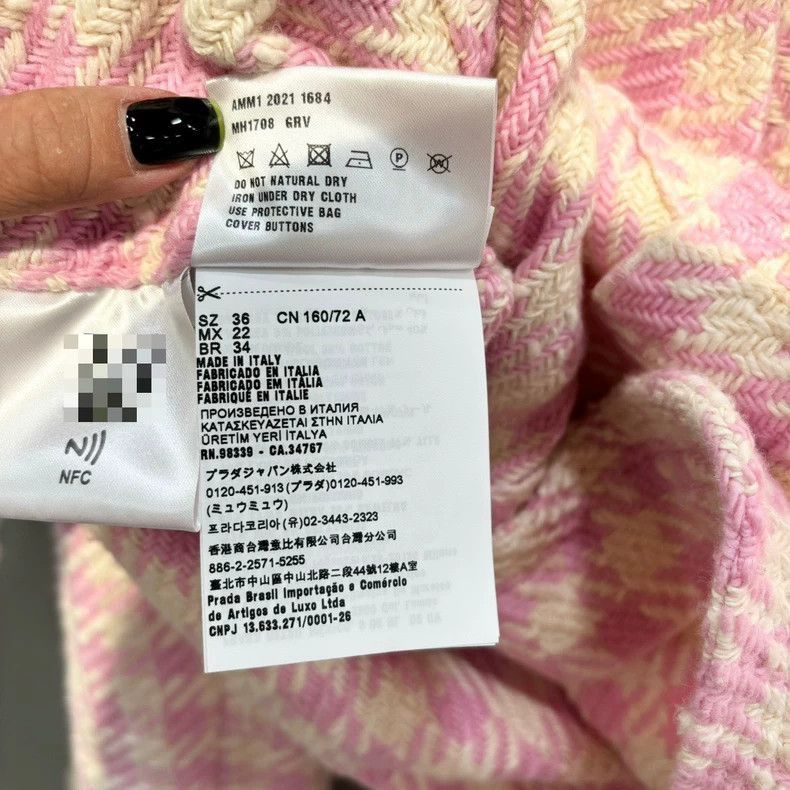 Prada Pink Checked VNeck Jacket by Miu Miu-2506 Size S / US 4 / IT 40 - 6 Thumbnail