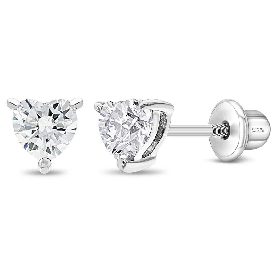 Other CZ Heart Solitaire 4mm Clear Earrings - Sterling Silver Size ONE SIZE - 1 Thumbnail