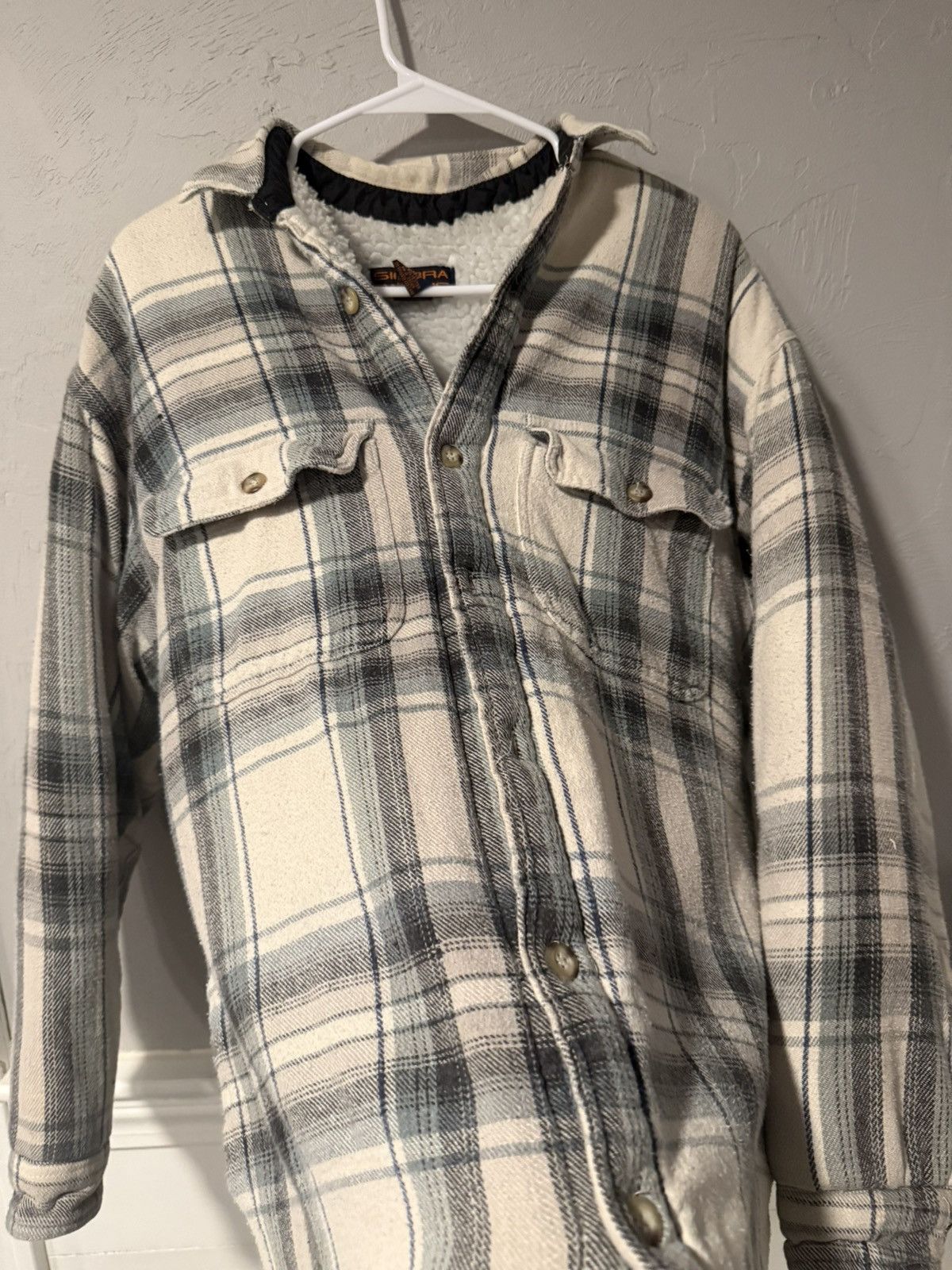 Vintage (XL) BEAUTIFUL FADED VINTAGE White Flannel Button Up Fleece Size US L / EU 52-54 / 3 - 2 Thumbnail