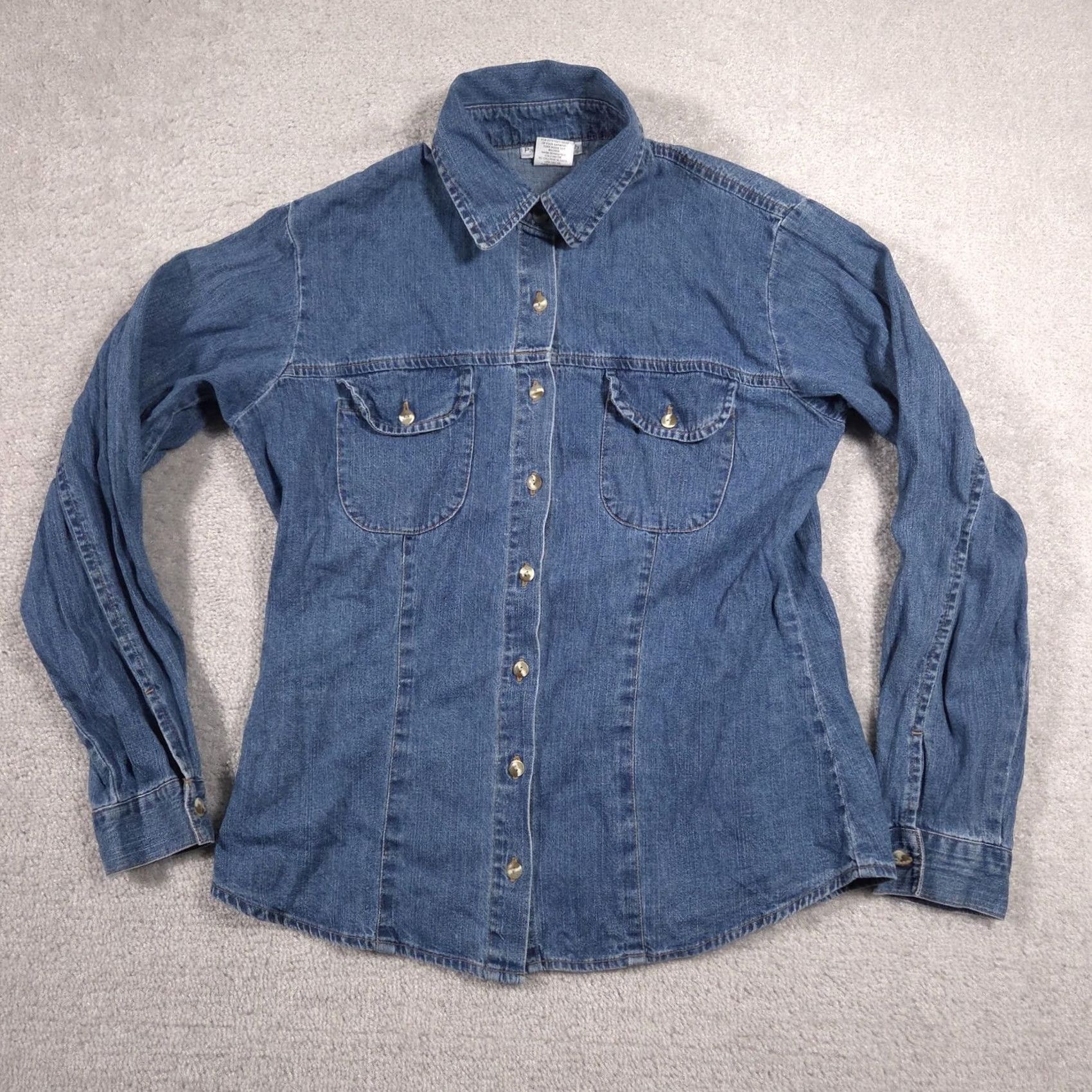 Denime VINTAGE Paris Sport Club Shirt Womens Large Blue Denim Button Front Long Sleeve Western Size L / US 10 / IT 46 - 2 Thumbnail