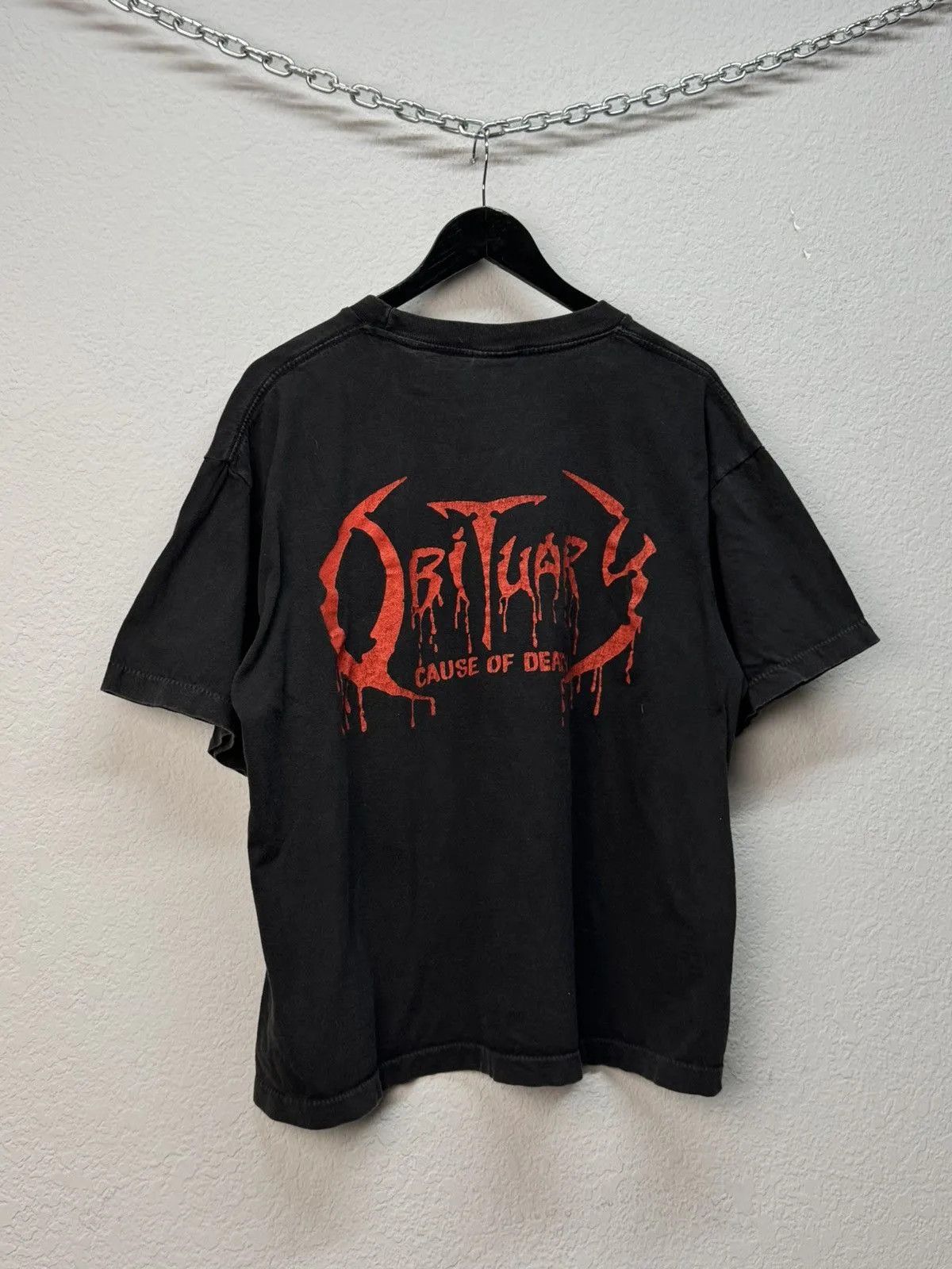 Band Tees × The Rolling Stones Vtg 1991 Orig OBITUARY Cause of Death Blue Grape Merch Size US L / EU 52-54 / 3 - 9 Thumbnail