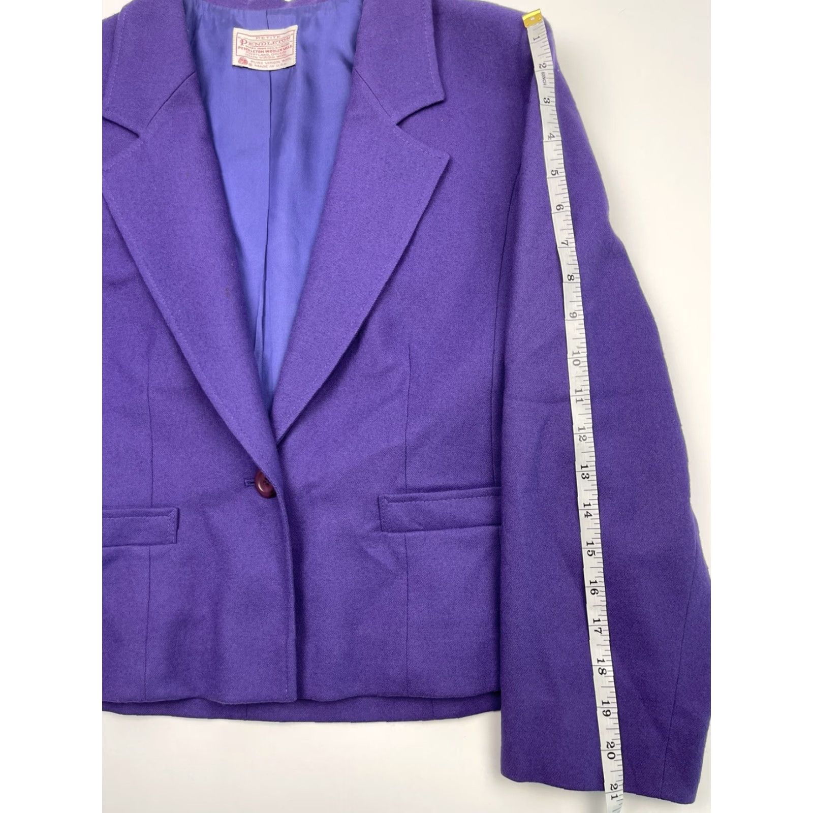 Pendleton VTG Pendleton Women's Blazer Petite M Wool Purple Short Lined Coat One Button Front US Made Womens Size M / US 6-8 / IT 42-44 - 7 Thumbnail