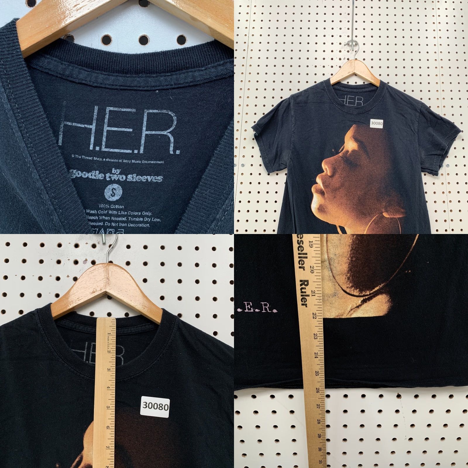 Vintage Hers Black Womens Portrait Graphic T-Shirt Small Size S / US 4 / IT 40 - 8 Thumbnail