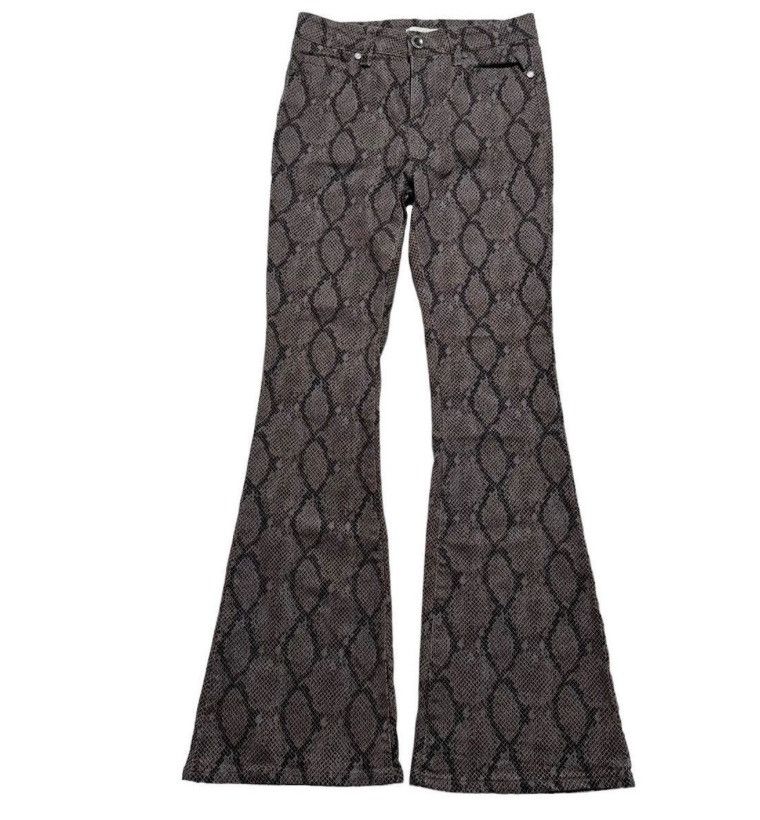 image of Japanese Denim Flared Tornado Mart Style Snakeskin Pants in Beige, Women's (Size 30)
