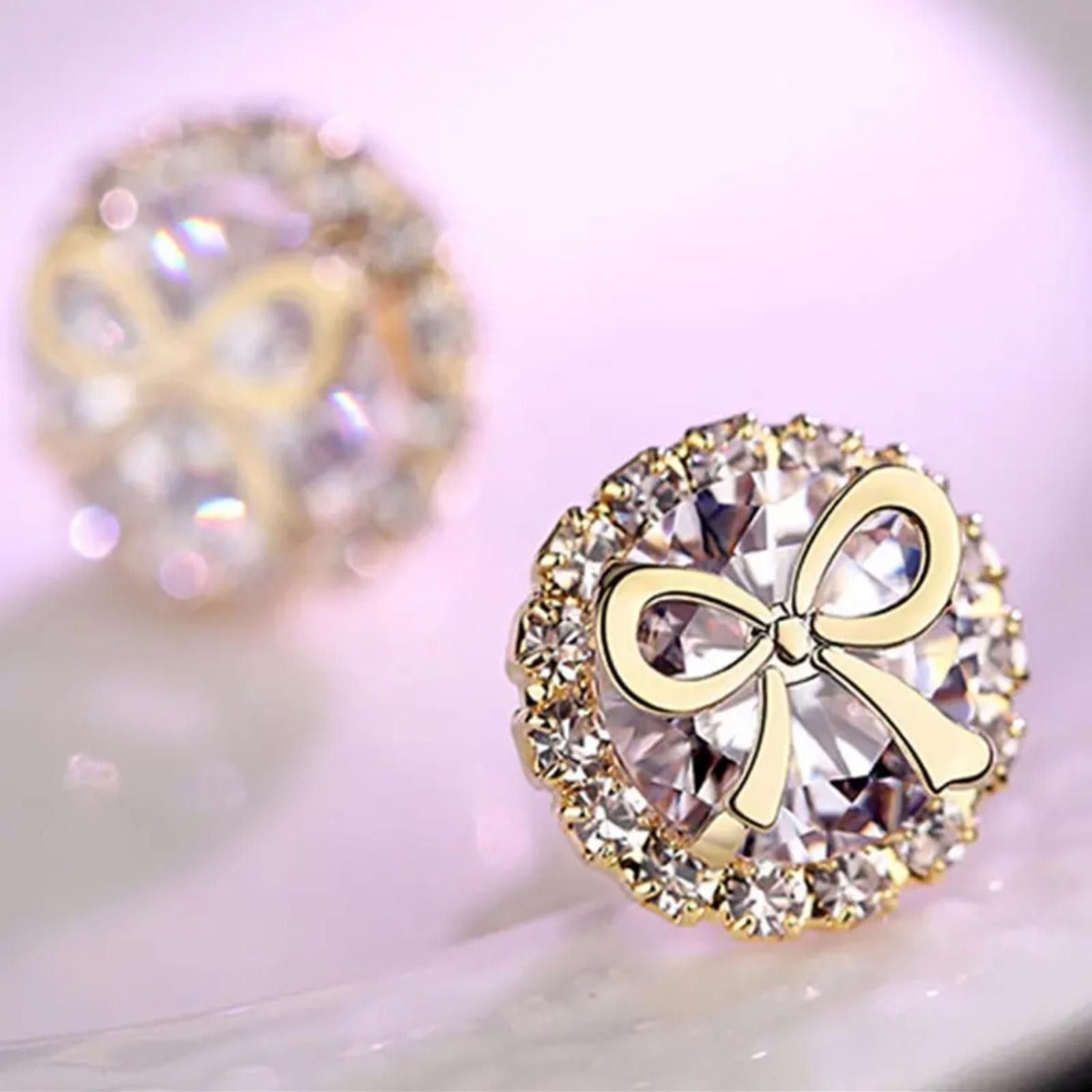 Designer Gold And Purple Bow Stud Earrings NWT Size ONE SIZE - 3 Thumbnail
