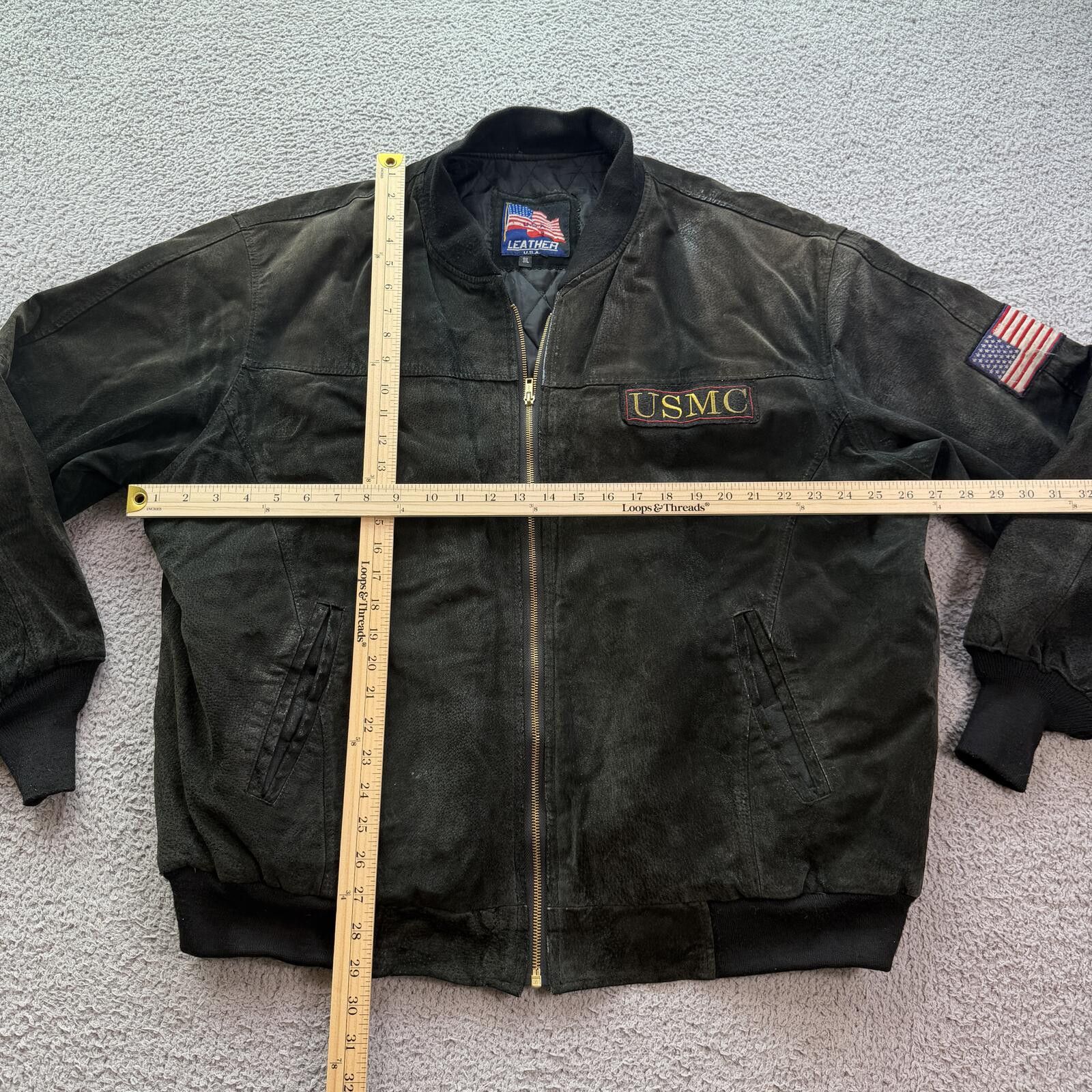 Leather Vintage 90s USMC Marines Leather Bomber Jacket Military 3XL Size US XXL / EU 58 / 5 - 3 Thumbnail