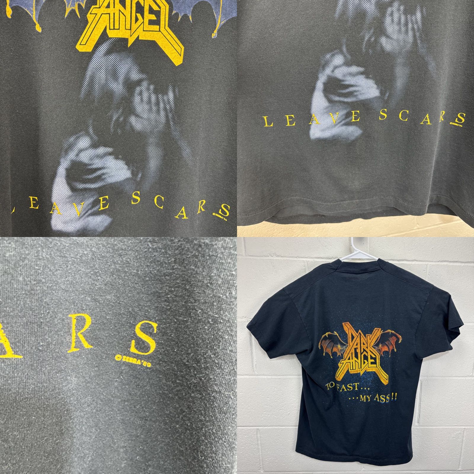 Vintage VINTAGE Dark Angel Leave Scars T Shirt L Black Unisex 80s Thrash Metal Screen Stars Goth Shirt Mens/Womens Size US L / EU 52-54 / 3 - 8 Thumbnail