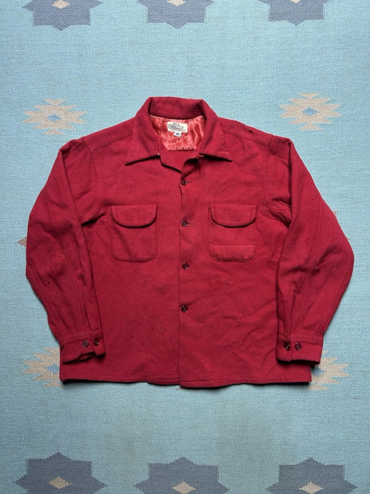 Vintage 1950s wool loop collar shirt Campus Hollywood distressed M/L Size US M / EU 48-50 / 2 - 1 Thumbnail