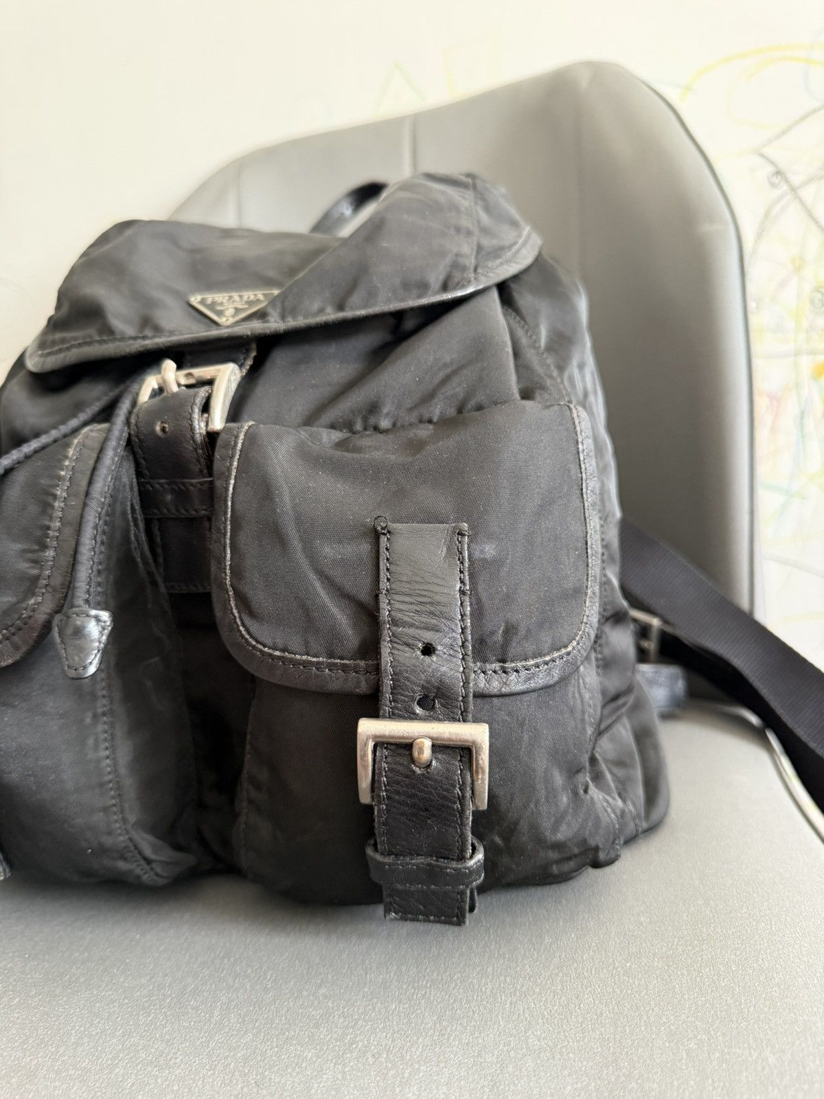 Prada Vintage Prada Black Leather Large Backpack Size ONE SIZE - 6 Thumbnail