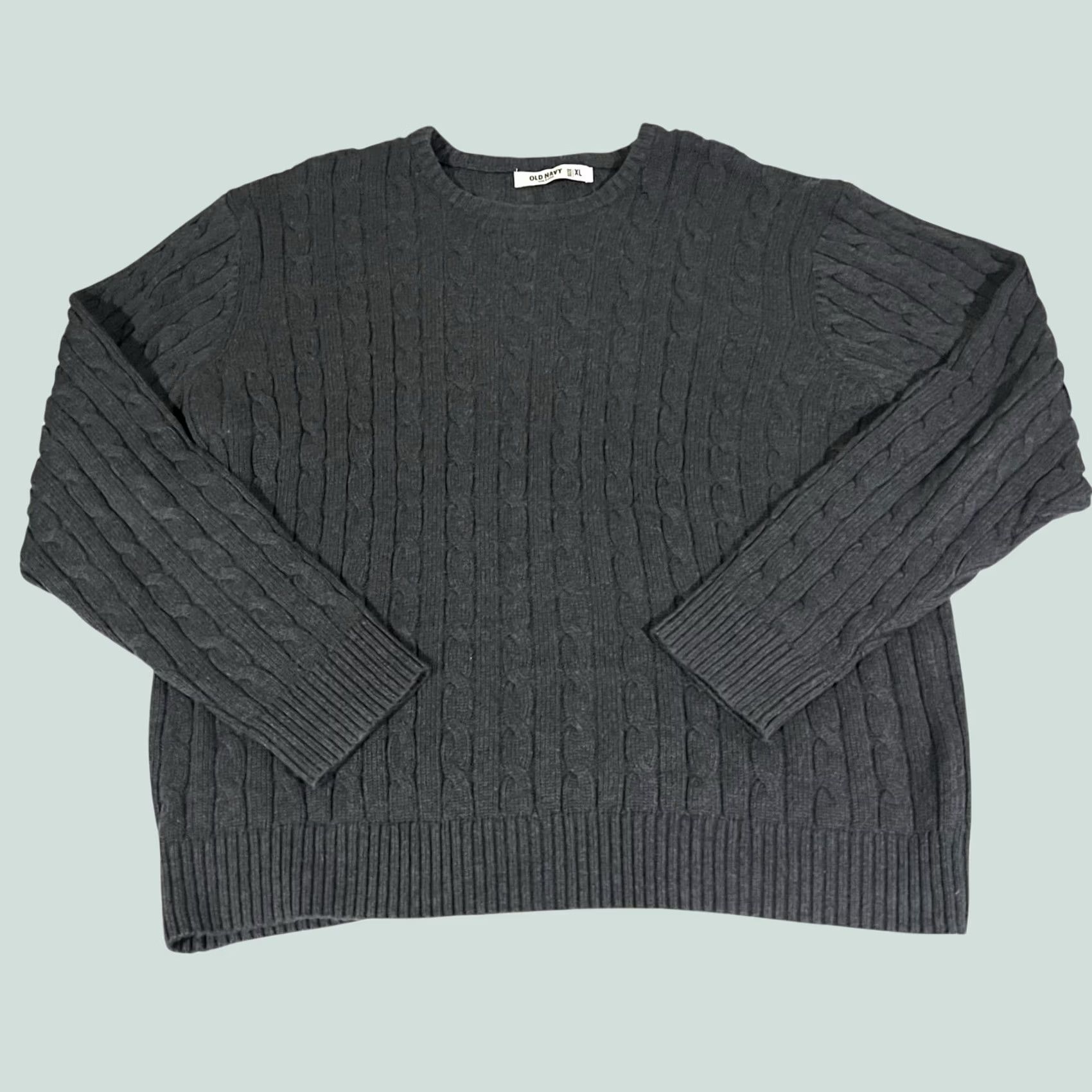 Old Navy Old Navy Sweater Mens XL Gray Cable Knit Crewneck Pullover Dad, 100% Cotton, Casual, Grunge, Preppy, Vintage-Style Knit, Classic Mens Pullover Size US XL / EU 56 / 4 - 1 Thumbnail