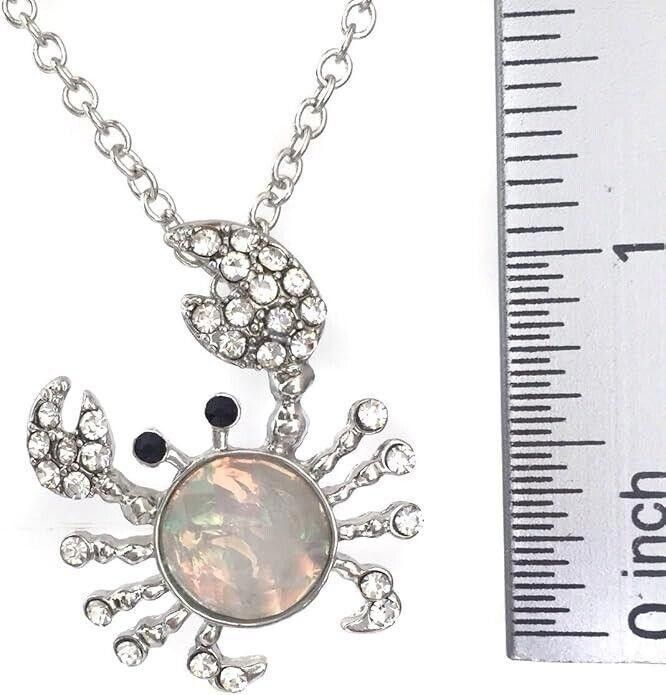 Designer Iridescent Crab Rhinestones Legs/Claws Silver Necklace 18" Size ONE SIZE - 5 Thumbnail