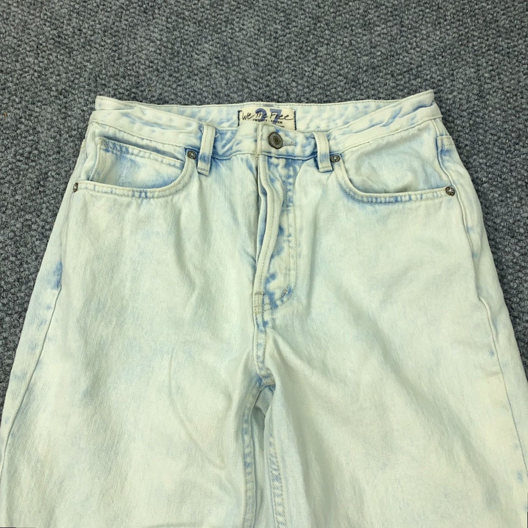 Vintage VINTAGE We The Free Womens Jeans Size 27 Blue Acid Wash Wide Leg Flared Raw Hem Spring Summer Womens Size 28" / US 6 / IT 42 - 2 Thumbnail