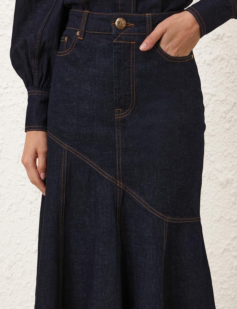 Zimmermann oc11z0825 Illustration Denim Midi Skirt in Blue Size 32" / US 10 / IT 46 - 5 Thumbnail