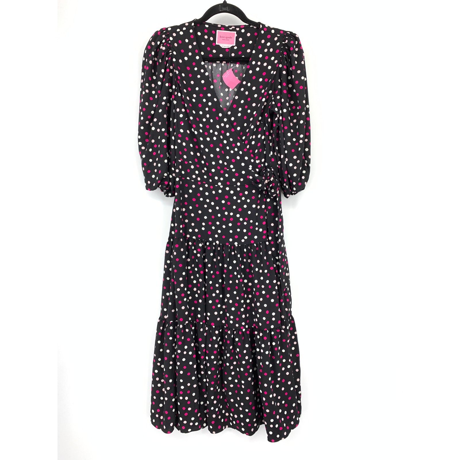 Kate Spade Kate Spade Glimmer Dot Wrap Dress M Black Pink Midi NEW Size M / US 6-8 / IT 42-44 - 1 Thumbnail