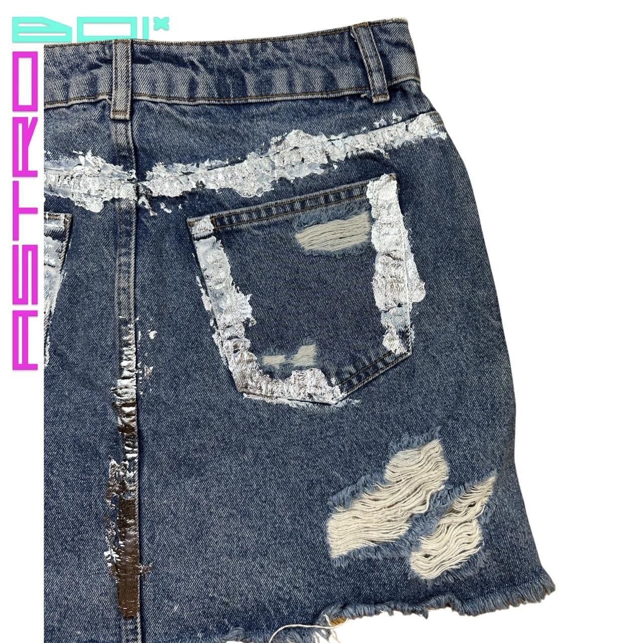 Topshop ASTROBOI* CUSTOM METALLIC FOIL BLUE DENIM SKIRT _ SIZE 4 Size 27" / US 4 / IT 40 - 5 Thumbnail