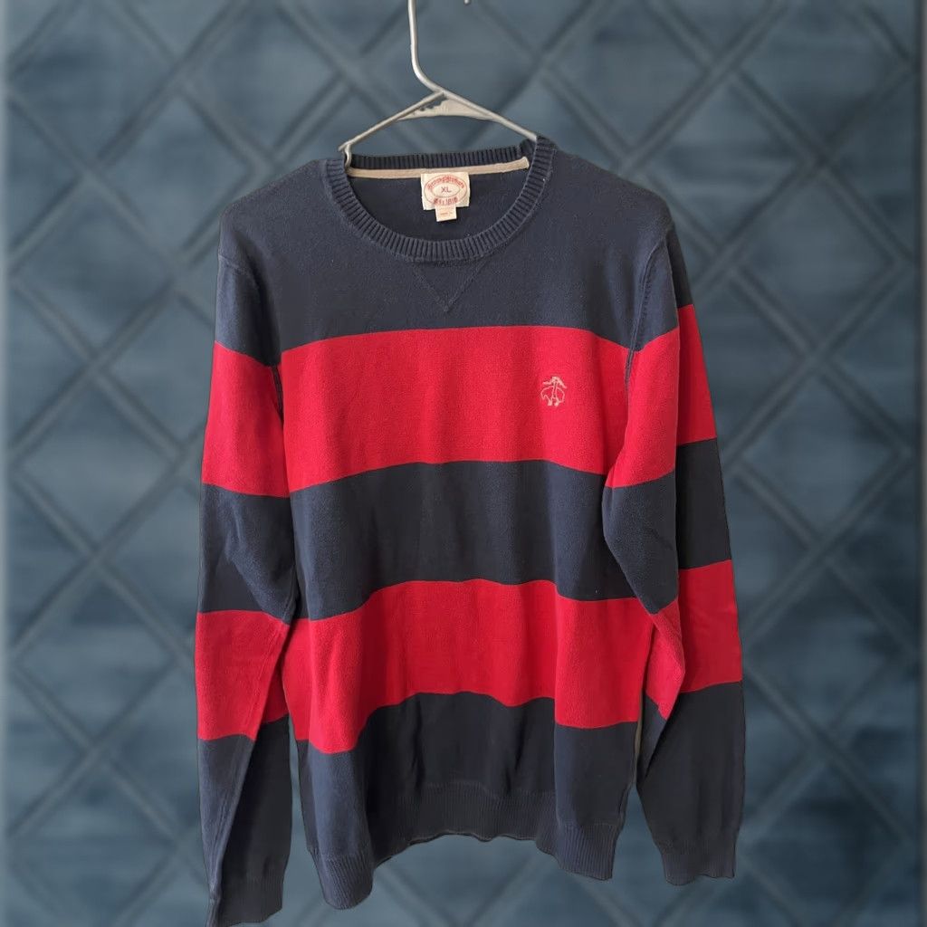Brooks Brothers Brooks Brothers Sweater Crew Neck Striped Red/Navy XL Men Pullover Cotton Blend Size US XL / EU 56 / 4 - 1 Thumbnail