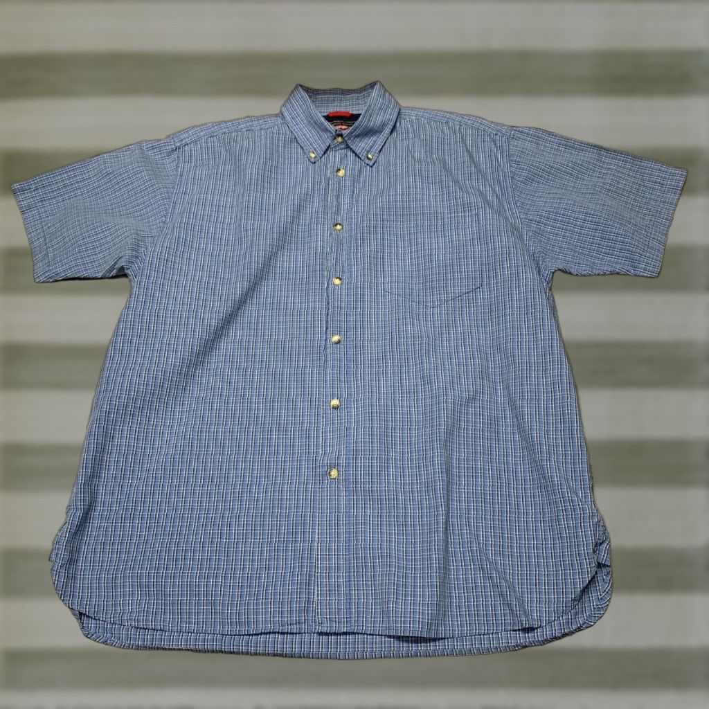 Wrangler Wrangler Short Sleeve Shirt Mens L Blue White Plaid Button-Up Western Size US XL / EU 56 / 4 - 1 Thumbnail