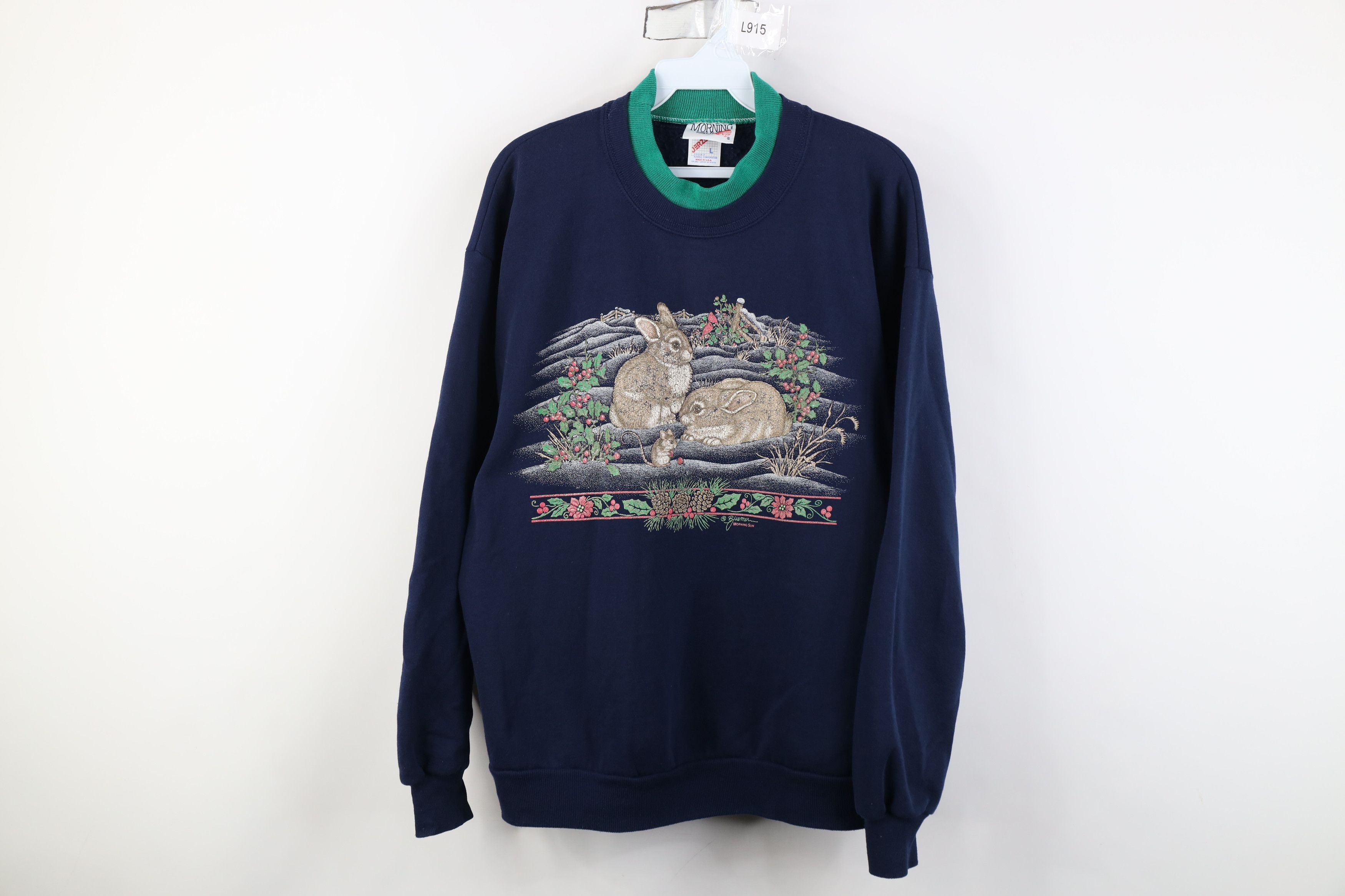 Vintage Vintage 90s Streetwear Nature Rabbit Flower Sweatshirt USA Size L / US 10 / IT 46 - 1 Thumbnail
