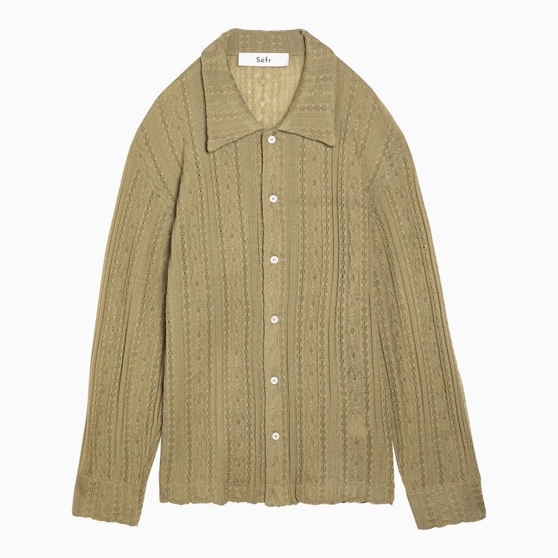image of Sefr Mint-Coloured Wool Knit Riku Shirt in Beige, Men's (Size XL)
