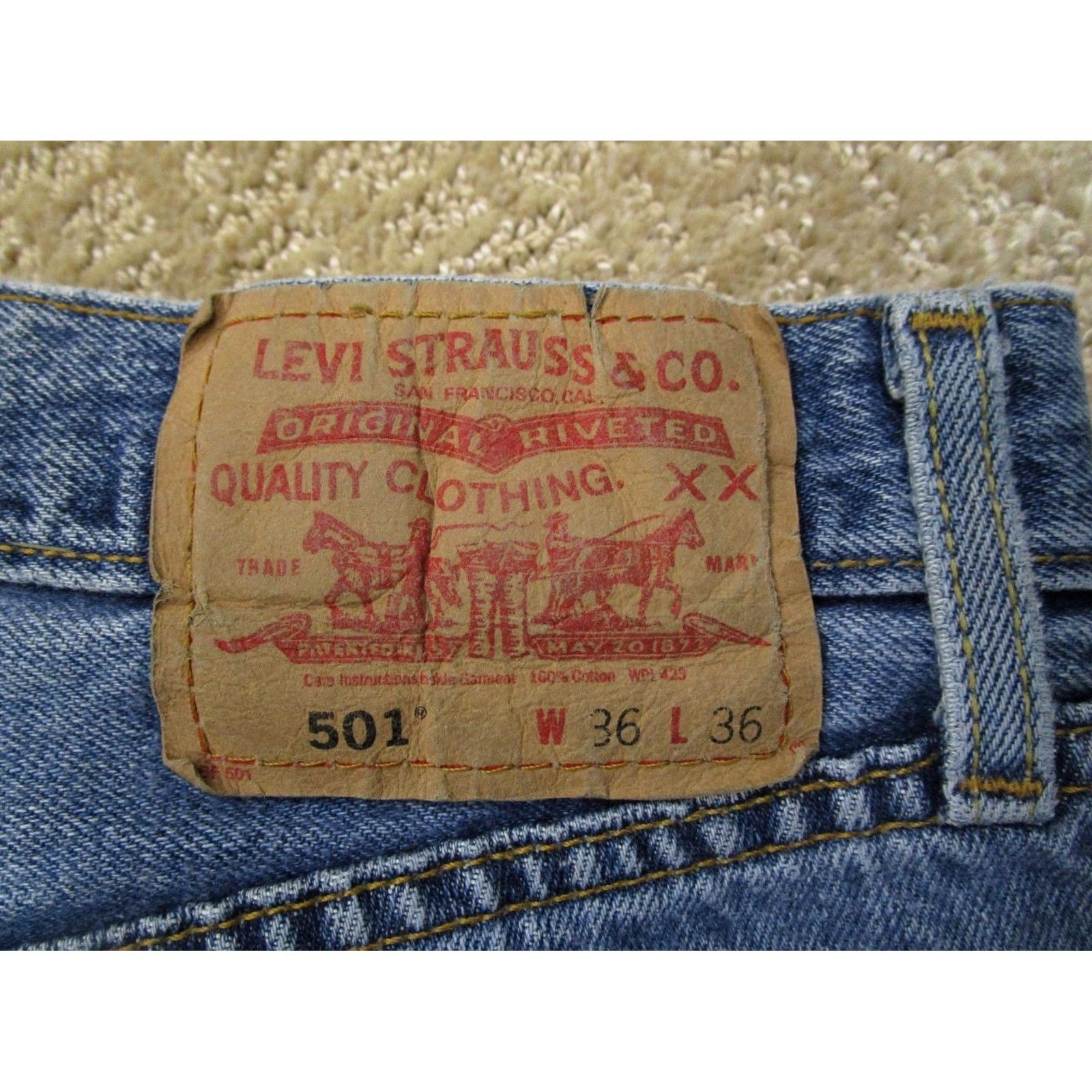 Levi's VINTAGE Levi's 501 Jeans Men 36x36 Blue Button Fly Original Light Wash Denim Pants Straight 5-Pocket Mens Regular Fit Blue Jeans Size US 36 / EU 52 - 5 Thumbnail