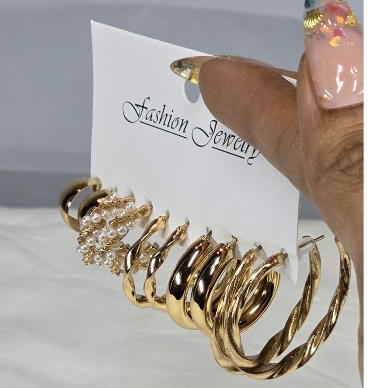 Other 5-Pair Gold-Tone Hoop Stud Fashion Earring Set Size ONE SIZE - 5 Thumbnail