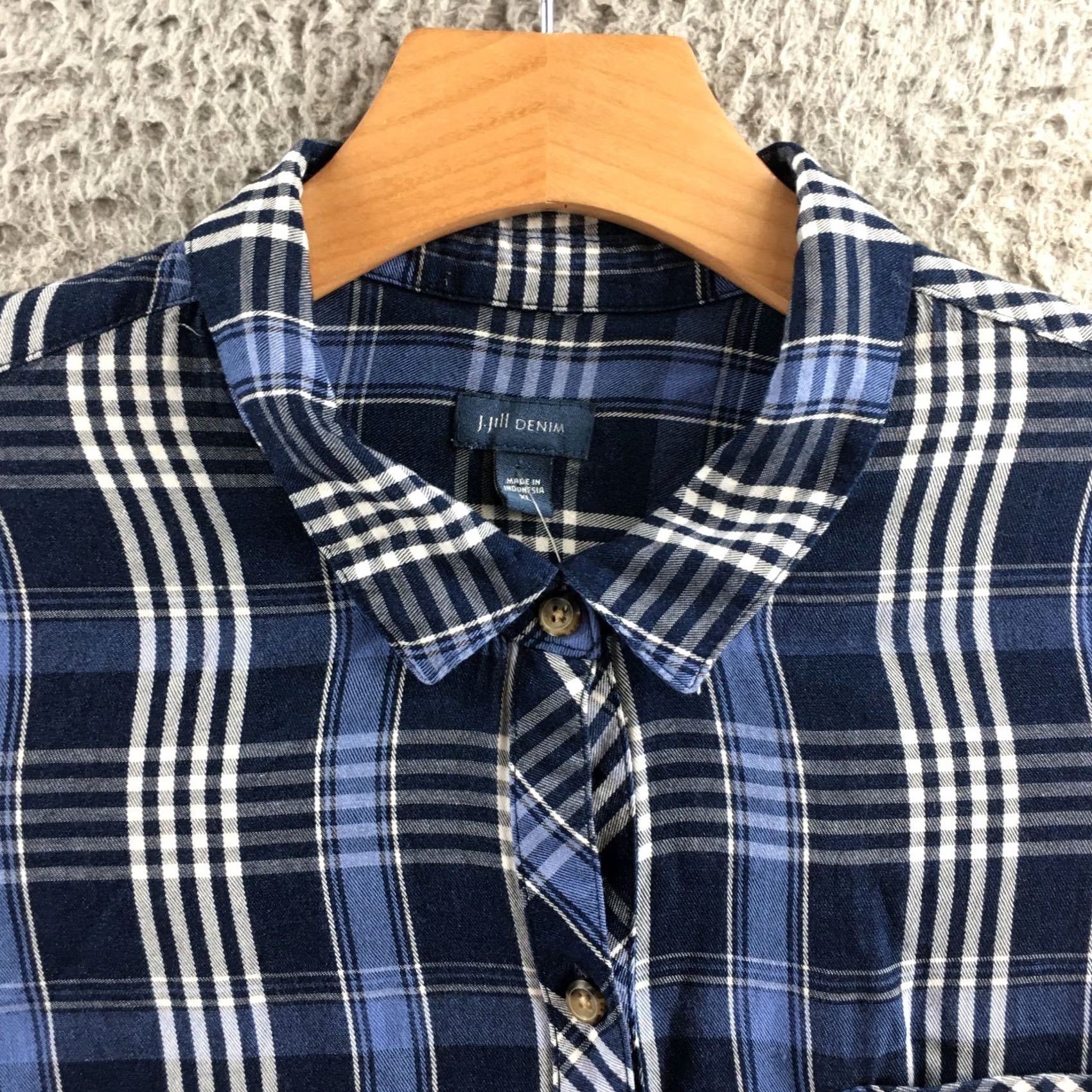 J. Jill J Jill Shirt Womens XL Blue Plaid Collared Button-Up 3/4 Sleeve Pocket Casual Size XL / US 12-14 / IT 48-50 - 3 Thumbnail