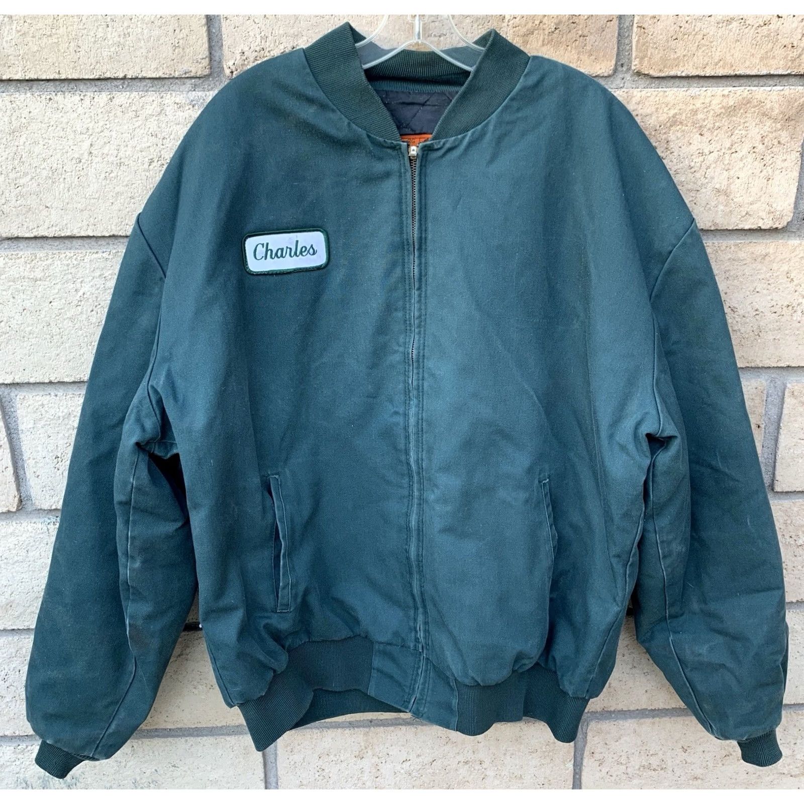 Red Kap VINTAGE Red Kap Work Jacket Worn Talon Zipper The Name Charles Green 2XL Reg Green Jacket Mens Bomber Full Zip Lined Pockets USA Made Size US XXL / EU 58 / 5 - 6 Thumbnail
