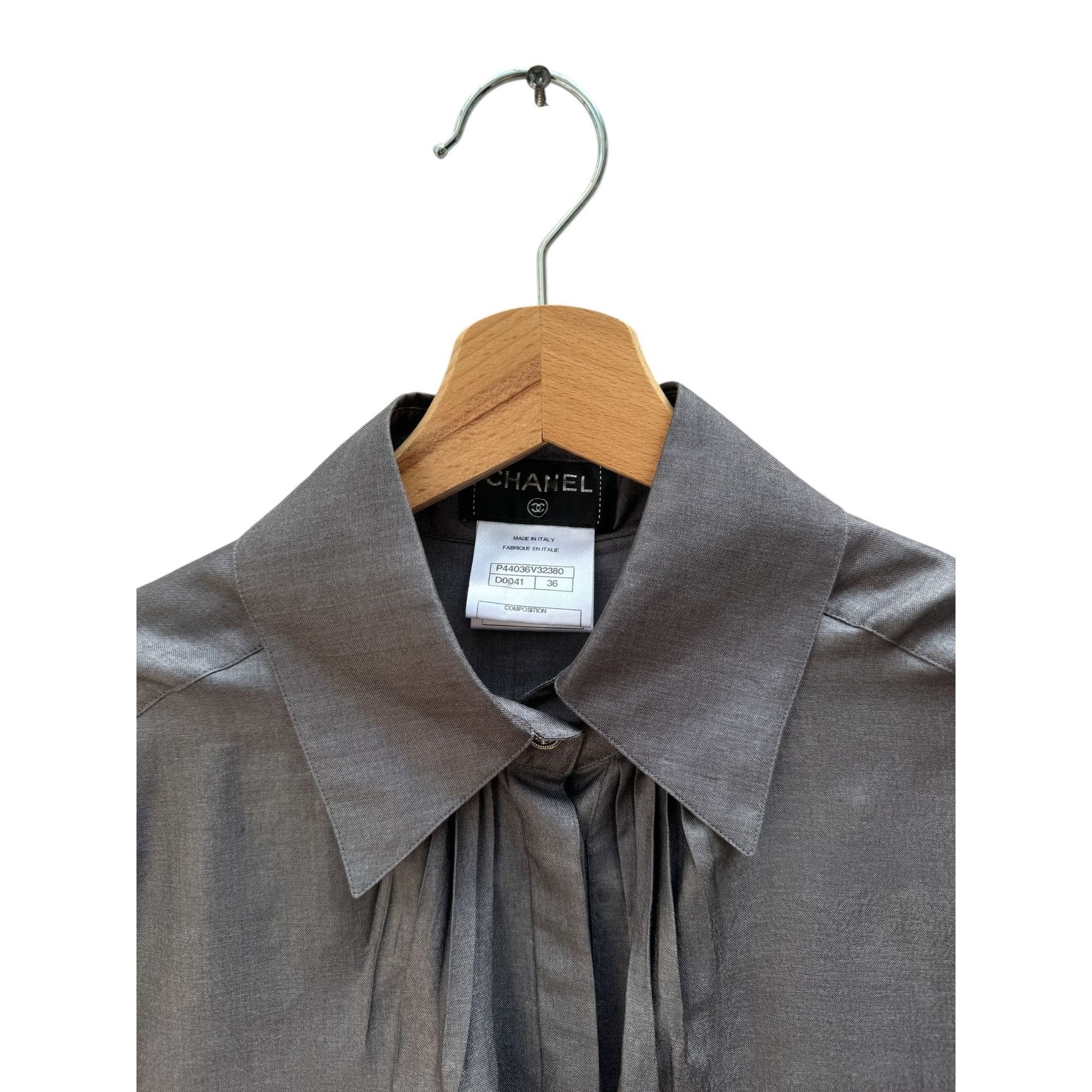 Chanel Grey Pleated Silk Blouse Size XS / US 0-2 / IT 36-38 - 4 Thumbnail