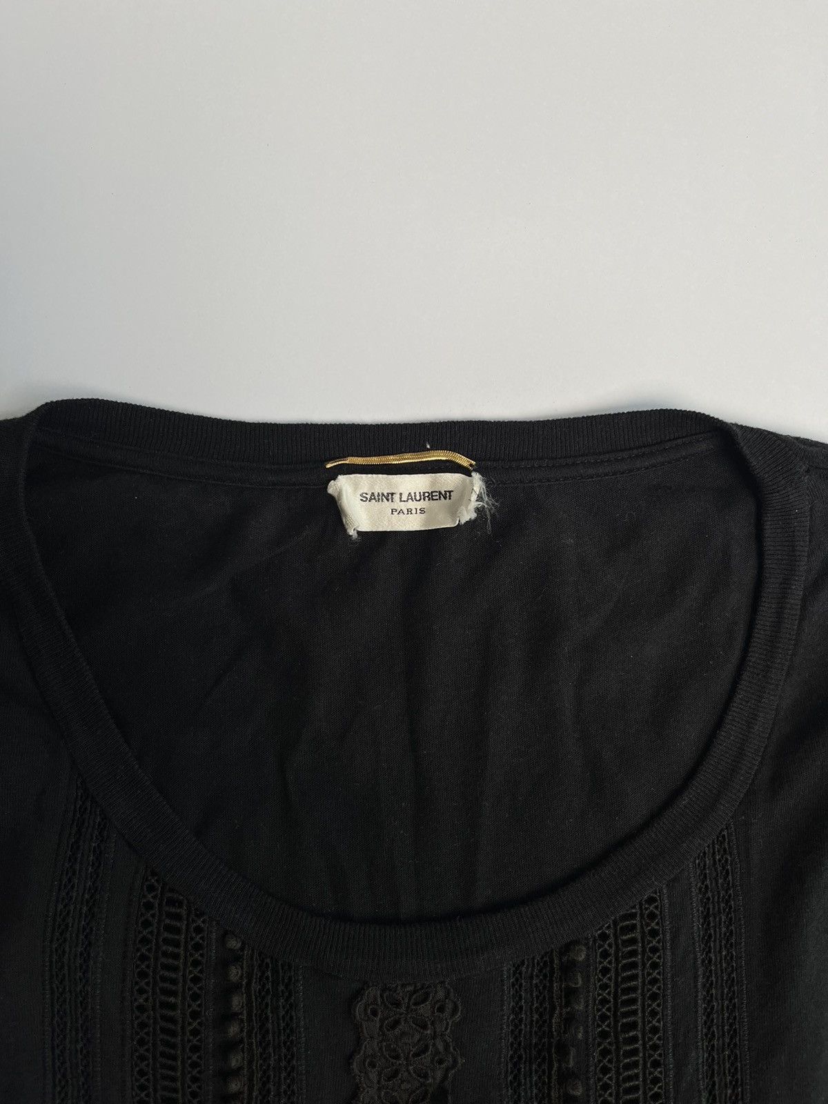 Saint Laurent Paris SS16 Saint Laurent Crochet & Lace Vertical Inserts Black Tee Size US XS / EU 42 / 0 - 4 Thumbnail