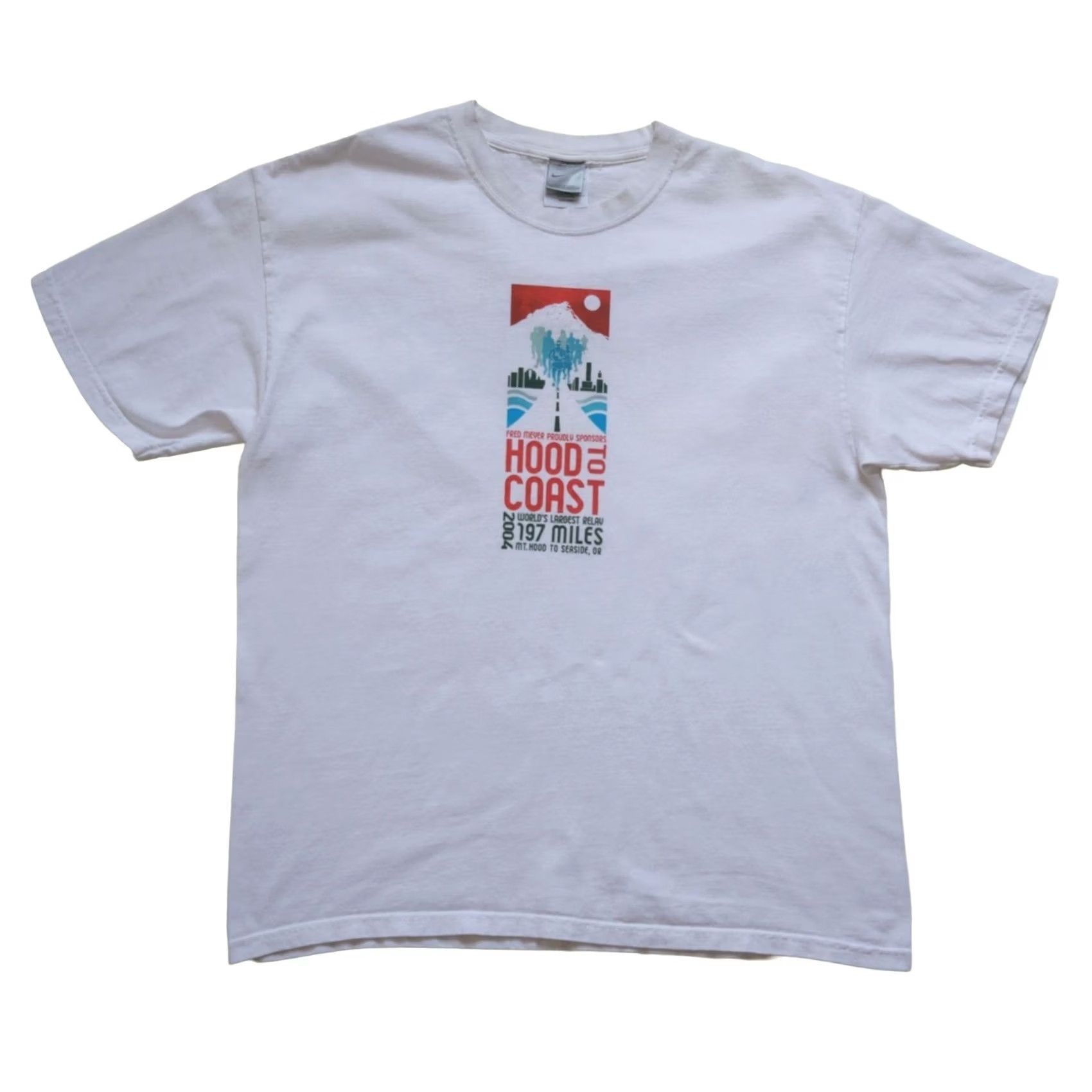 Nike VINTAGE Nike T-Shirt USA MADE HOOD TO COAST MARATHON GRAPHIC White Regular SZ L Mens Shirts 2000s Size US L / EU 52-54 / 3 - 2 Thumbnail