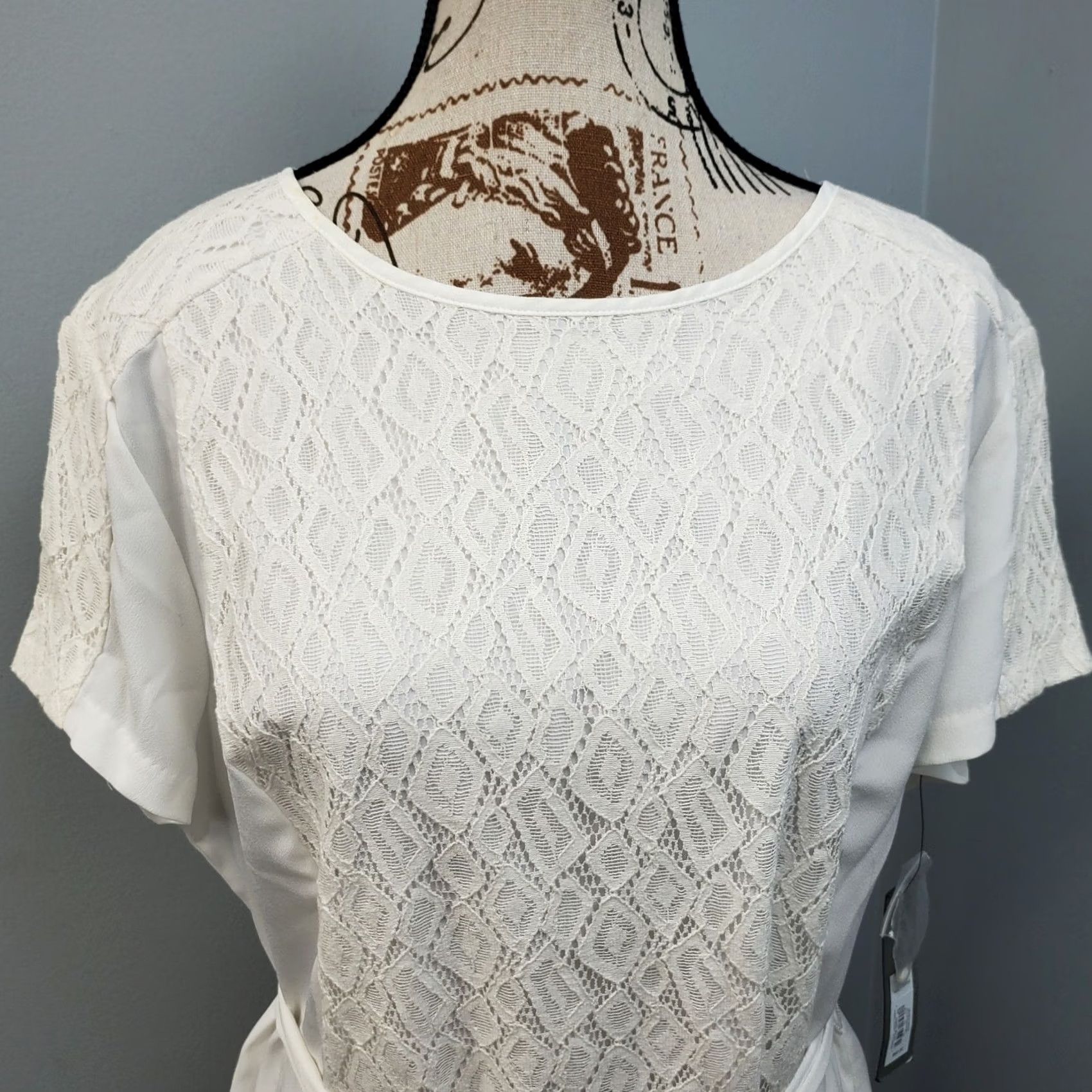 Apt. 9 Apt.9 White Lace Panel Sheath Dress Womens XL Short Sleeve Round Neck Belted Size 40" / US 18 - 7 Thumbnail