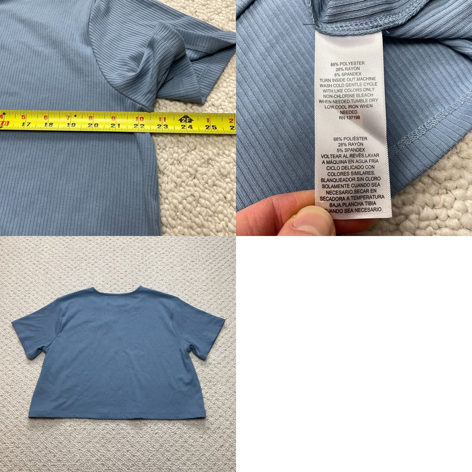 Vintage Nina Parker Shirt Womens 0X Blue Cropped Short Sleeve Ribbed Soft New NWT T-Shirt Casual Womens 0X Blue Cropped Short Sleeve Size XL / US 12-14 / IT 48-50 - 8 Thumbnail