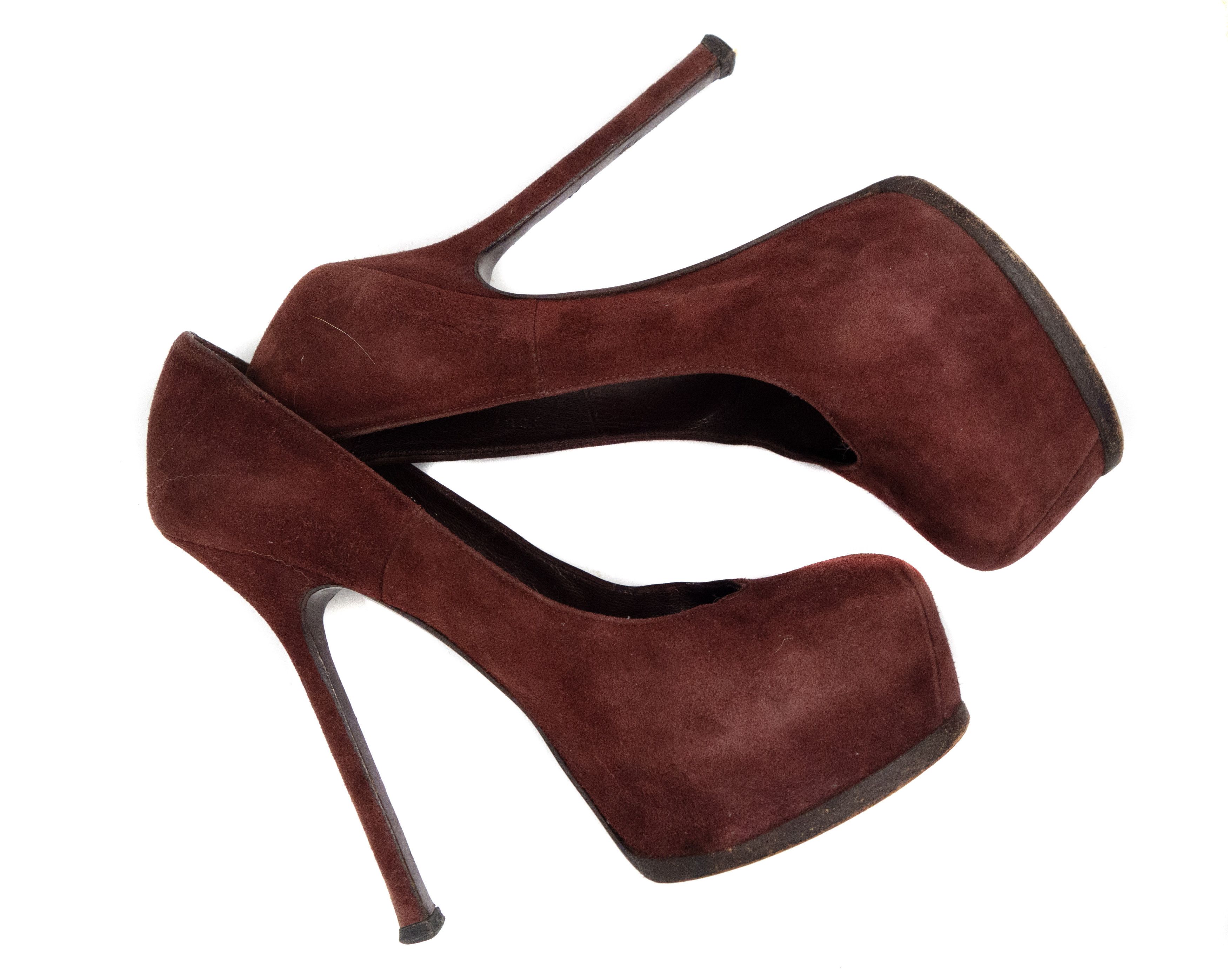 Yves Saint Laurent 00s Rive Gauche Tribtoo Suede Platform Pumps Size US 6 / IT 36 - 4 Thumbnail