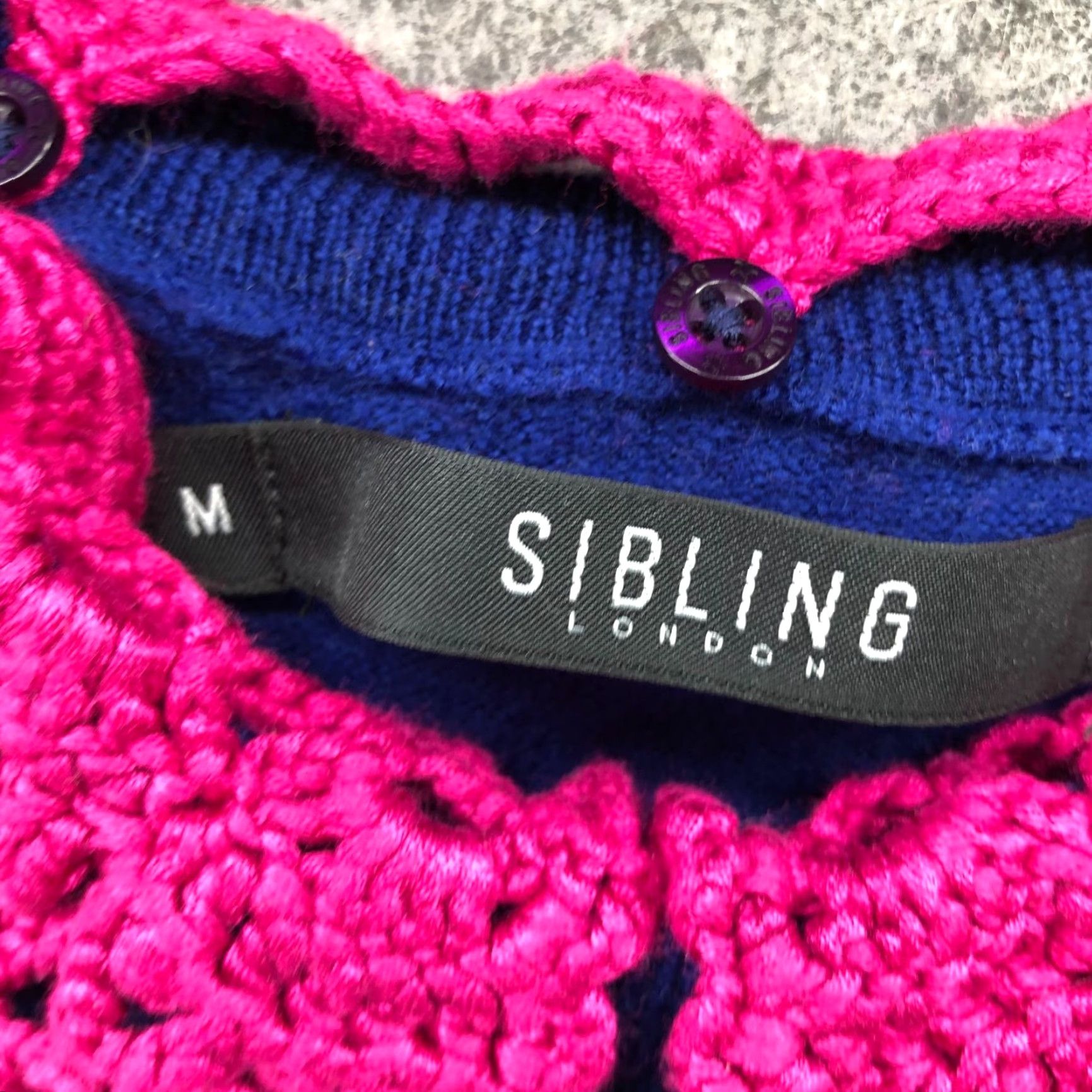 Sibling Sibling London Merino Wool Short Sleeve Sweater M Women Crochet Collar Blue Pink Size M / US 6-8 / IT 42-44 - 5 Thumbnail