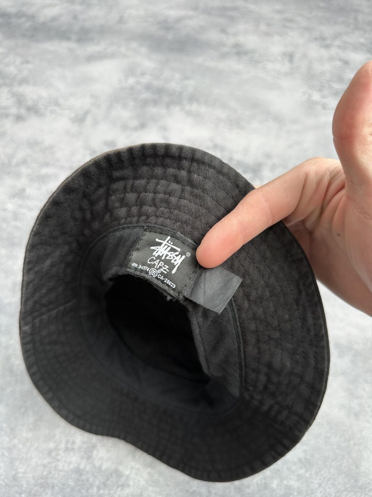 Stussy 💣Rare Stussy Black Washed Faded Bucket Hat Y2K Centre Logo Size ONE SIZE - 13 Thumbnail