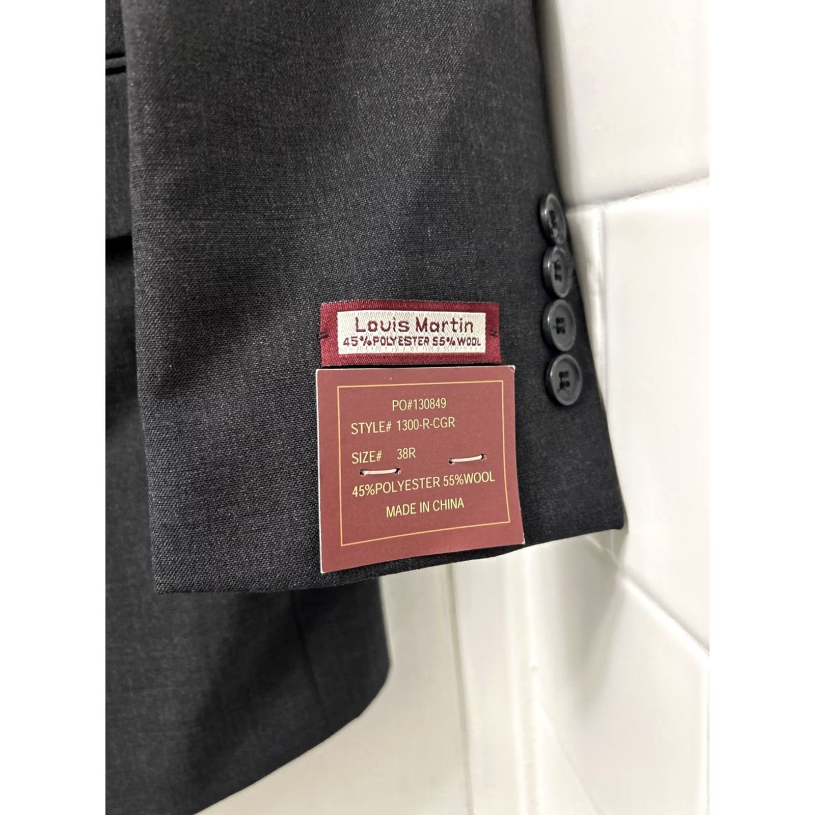 Vintage Louis Martin Blazer Mens 38R Gray Two-Button Notch Lapel Regular Fit Jacket NWT Size 38R - 5 Thumbnail