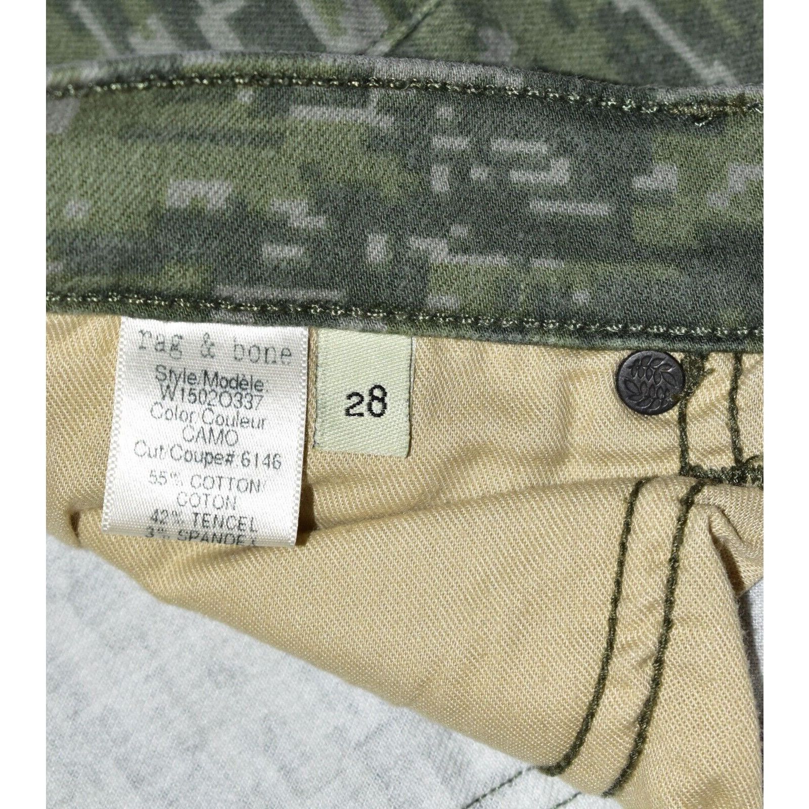 Rag & Bone A6 RAG & BONE Green Camo Skinny Stretch W1502O337 Jeans 28 Size 28" / US 6 / IT 42 - 5 Thumbnail