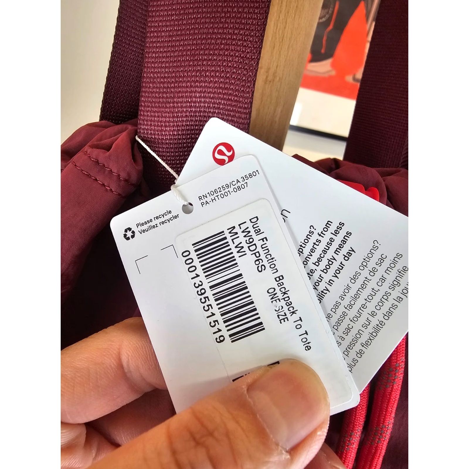Lululemon LULULEMON Burgundy Back Pack Cross Bag CROSS Size ONE SIZE - 4 Thumbnail