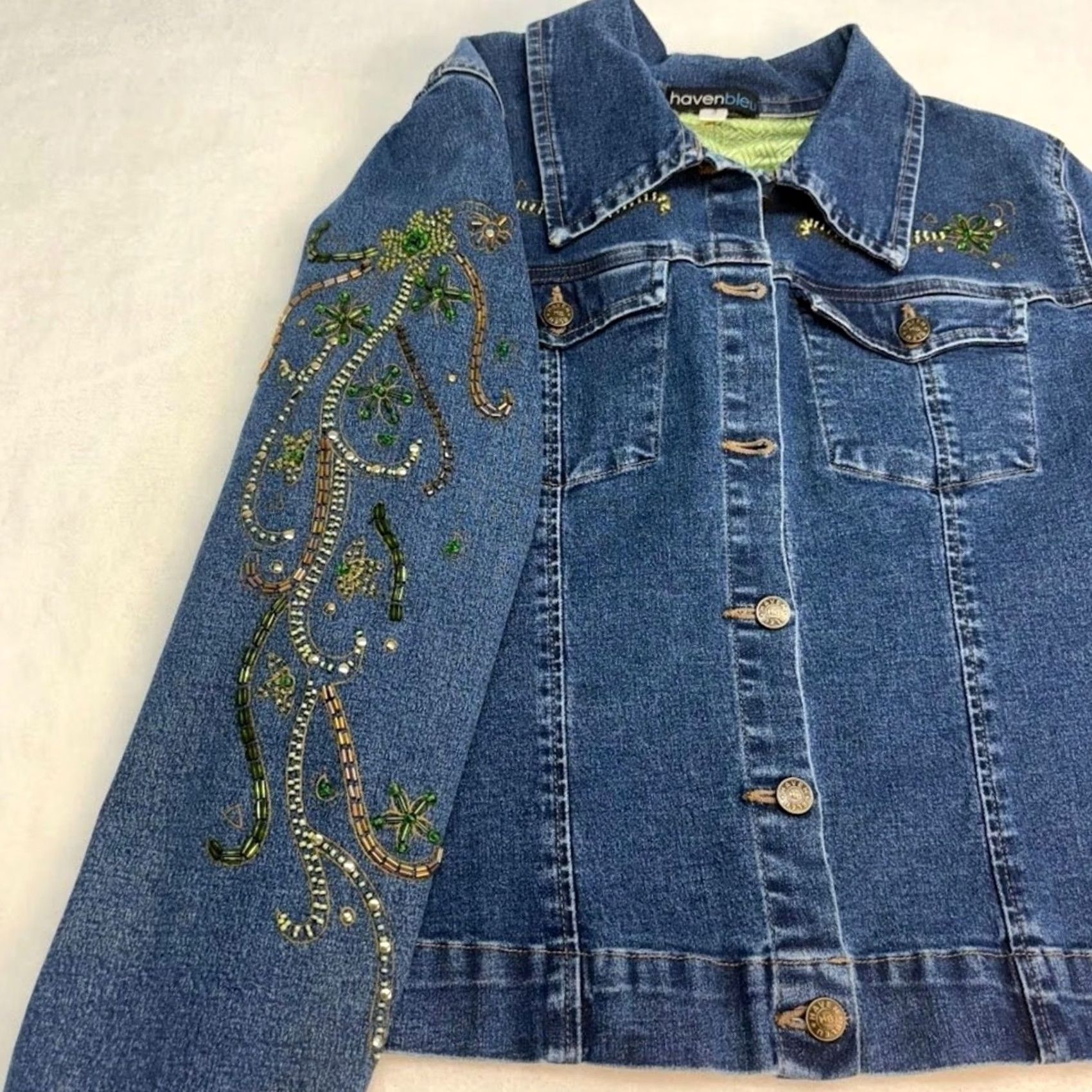 Denime VINTAGE Denim Suit Jacket and Blue Jeans Beaded Womens Size S Size 28" / US 6 / IT 42 - 3 Thumbnail