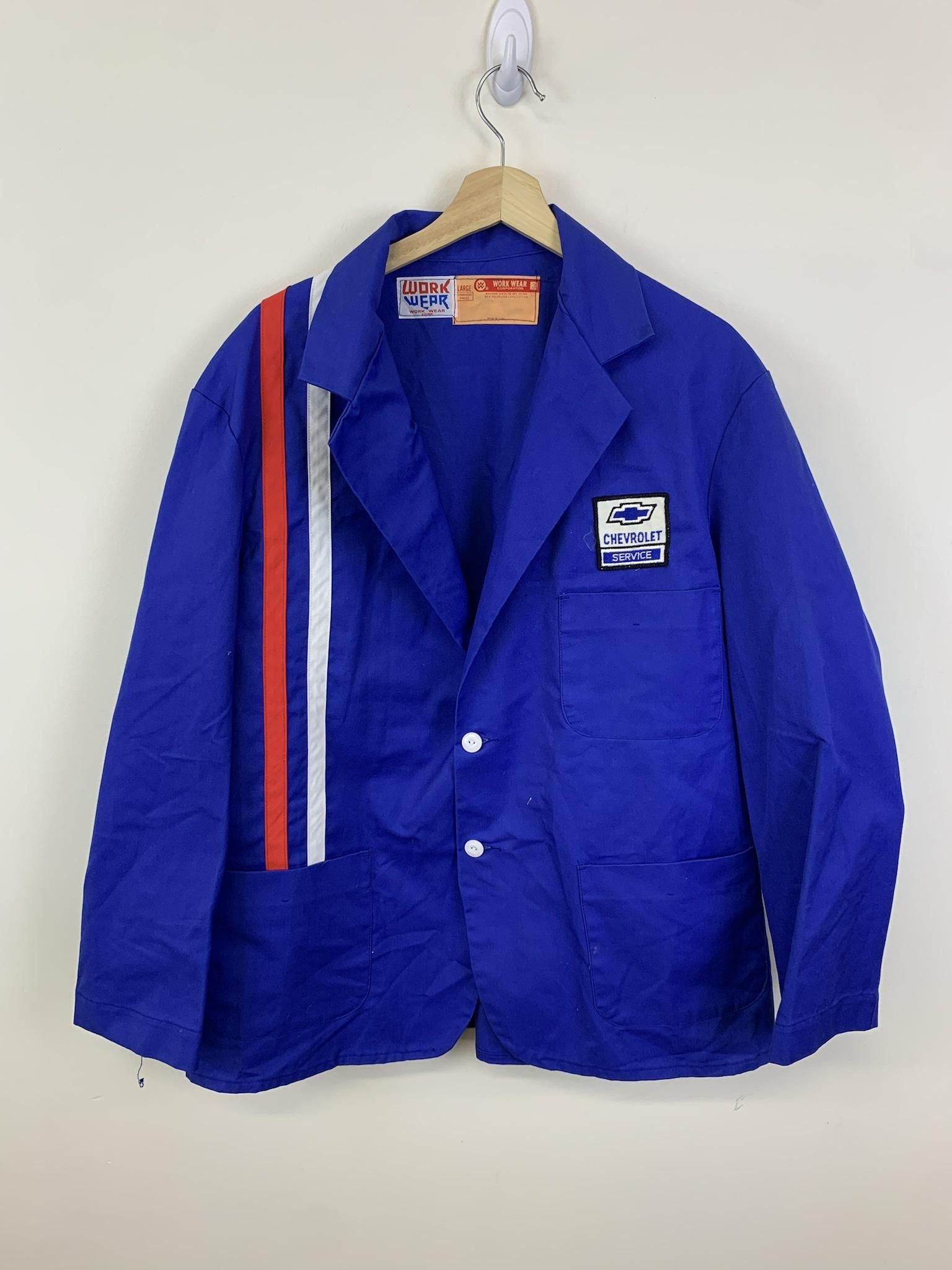 Image of Racing x Vintage 90's Work Wear Chevy Service Overshirt in Blue, Men's (Size XL)